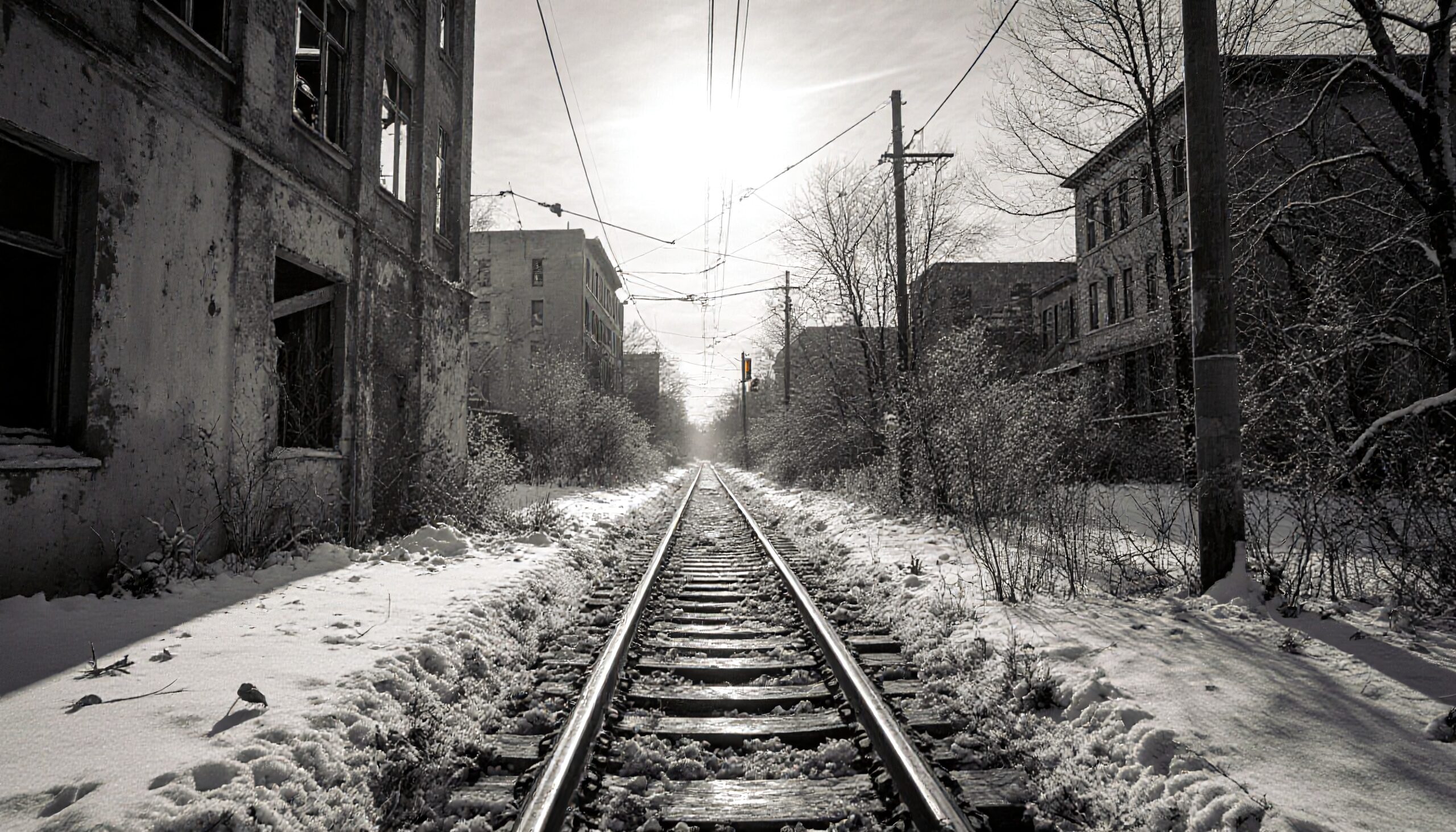 Winter Tracks Through Abandoned Urbanity
