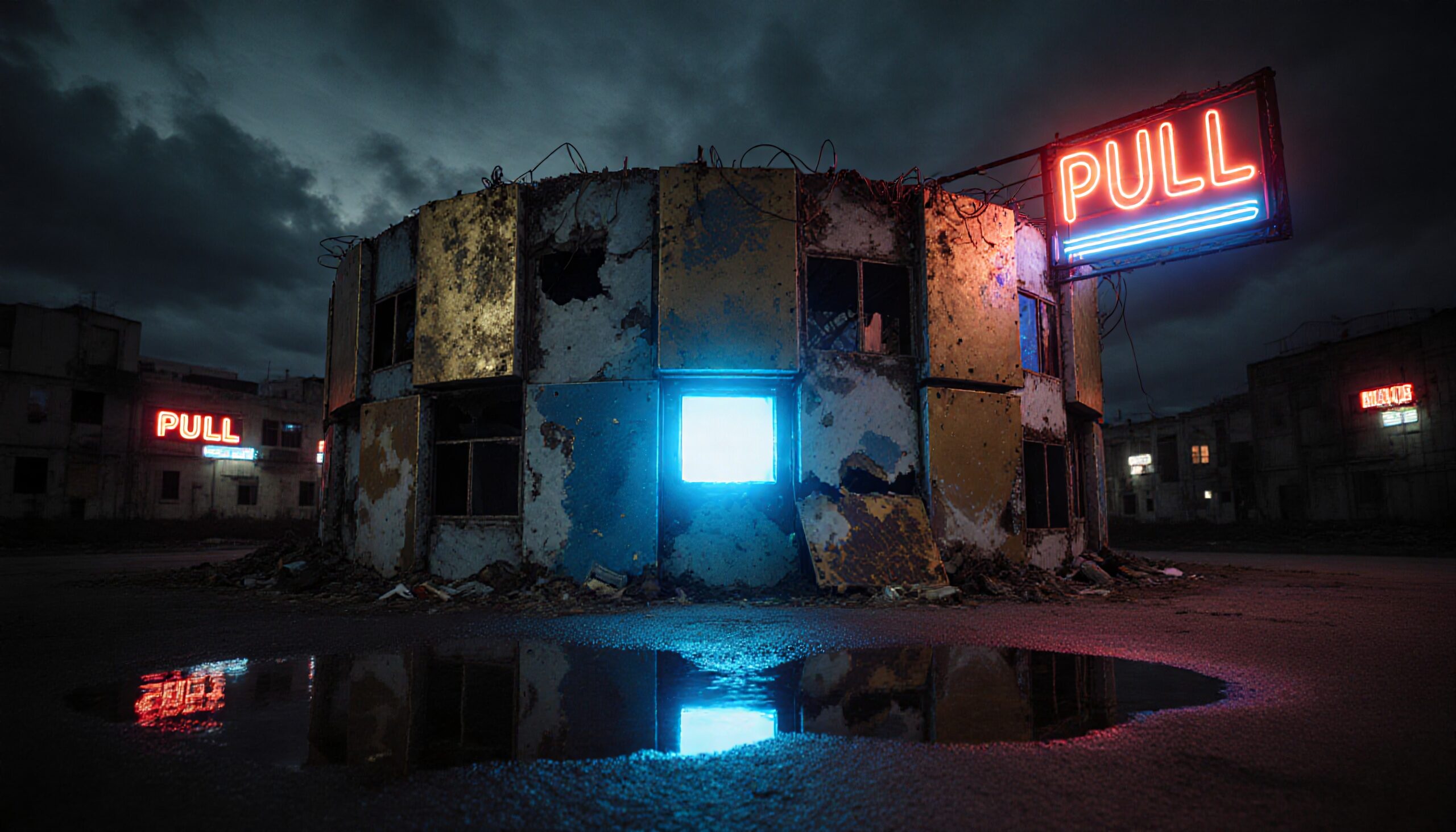 Neon lights in a desolate landscape