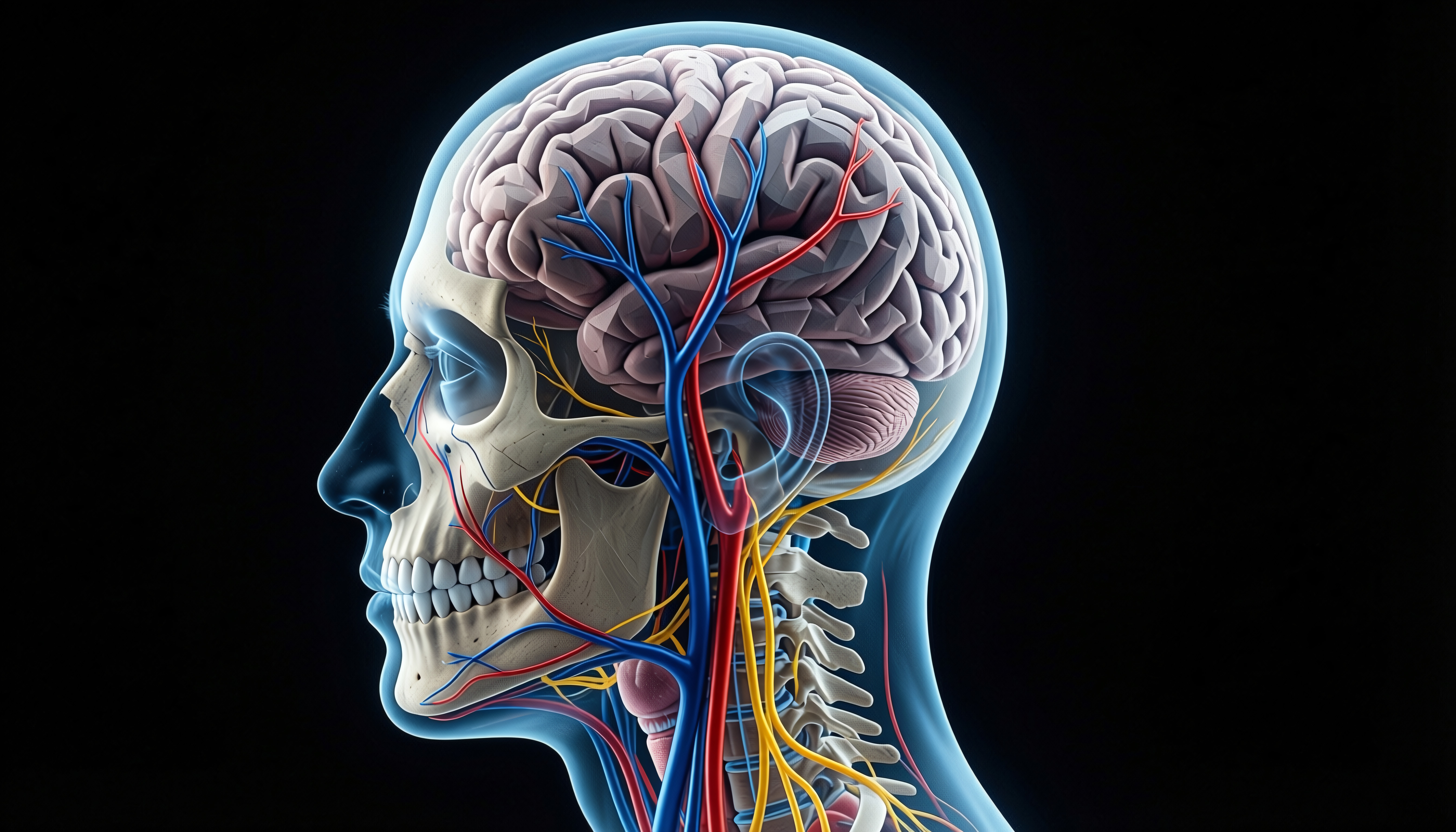Anatomical Illustration of Human Brain and Skull