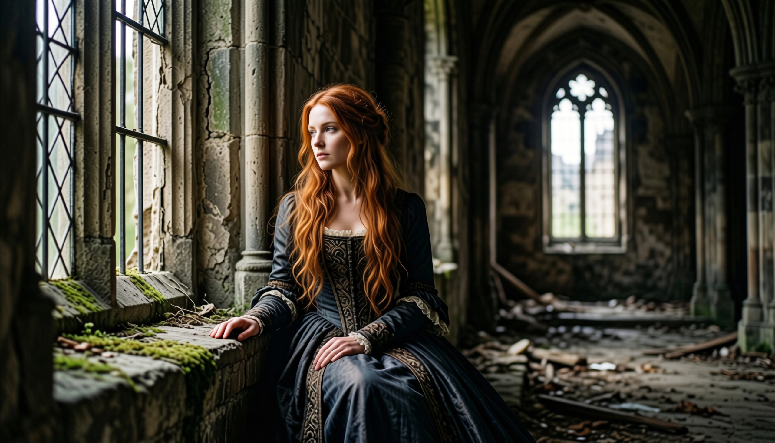 Enigmatic Redhead in Ancient Cathedral