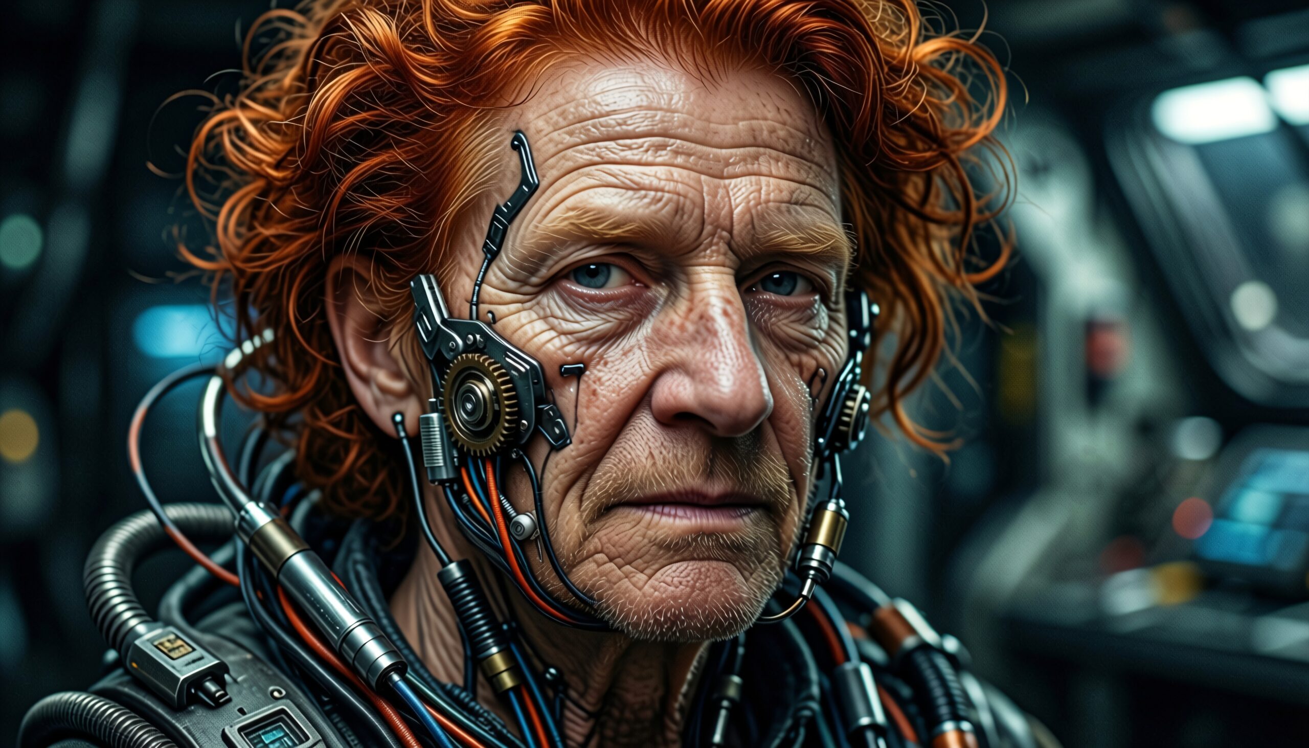 Futuristic Cyborg with Red Hair