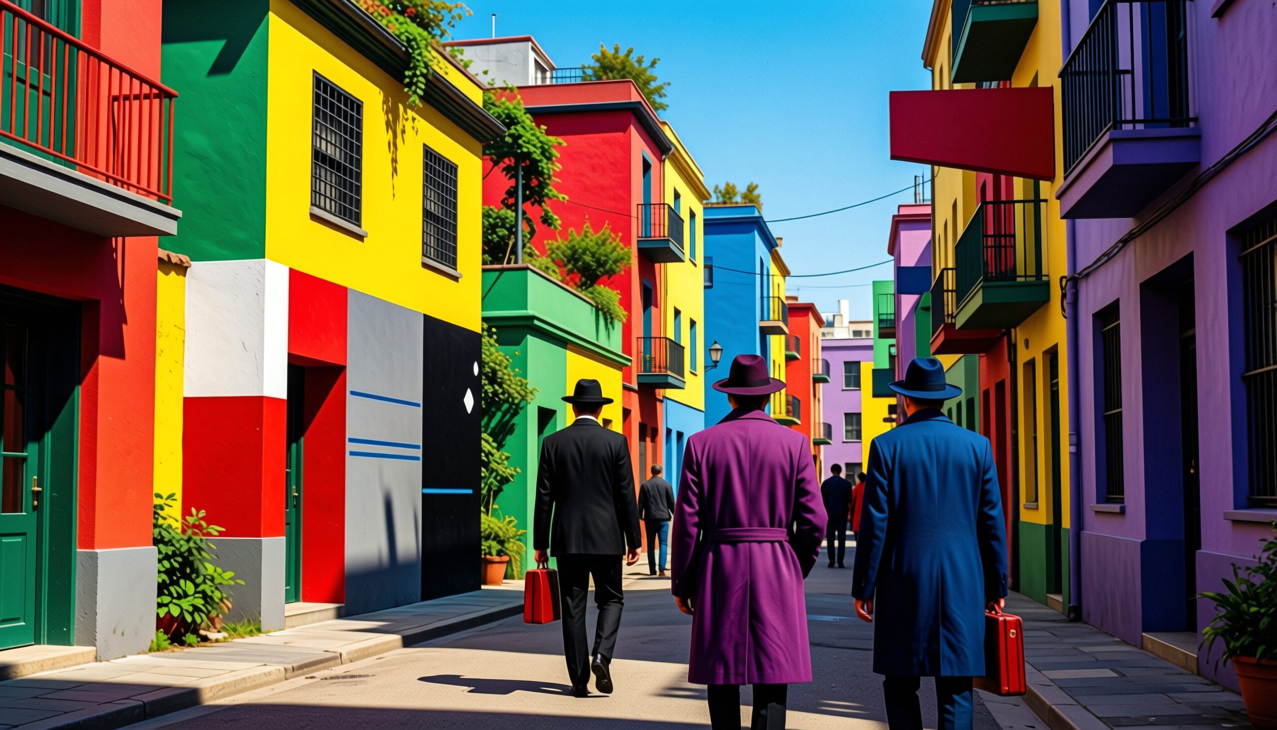 Colorful Alleyway with Mysterious Walkers