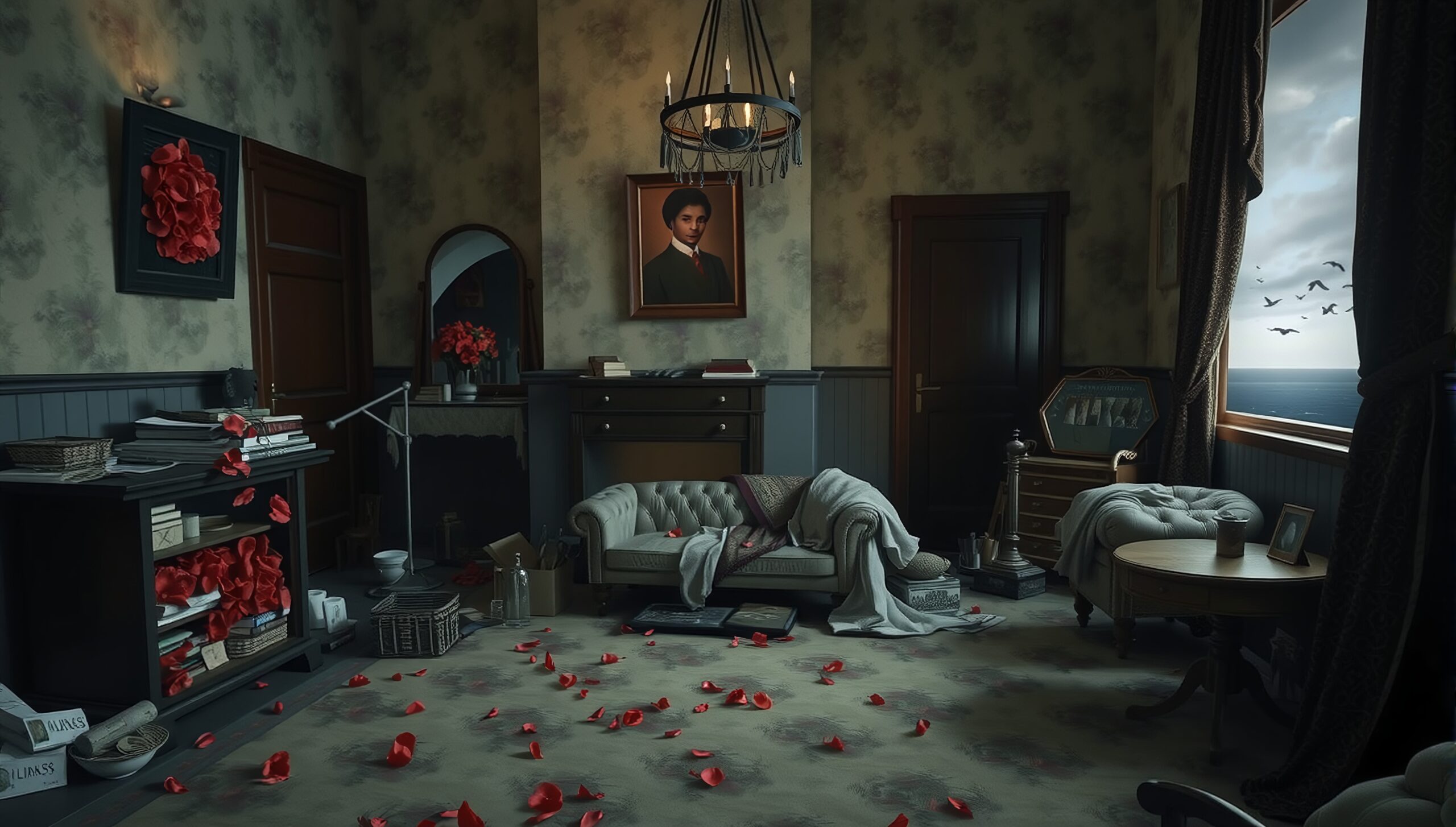 Mysterious Room with Rose Petals