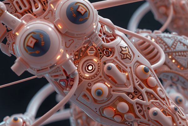 Intricate futuristic mechanical design with glowing elements.