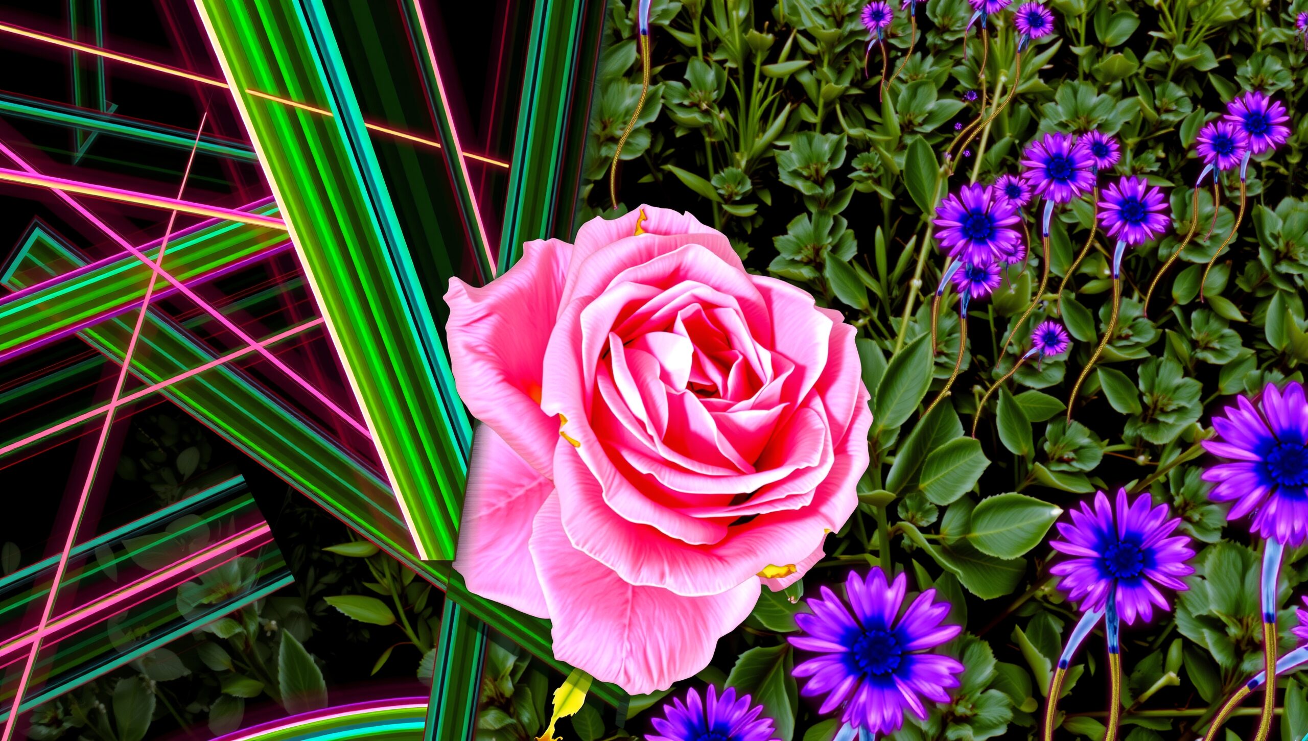 Neon Flowers with Natural Elements