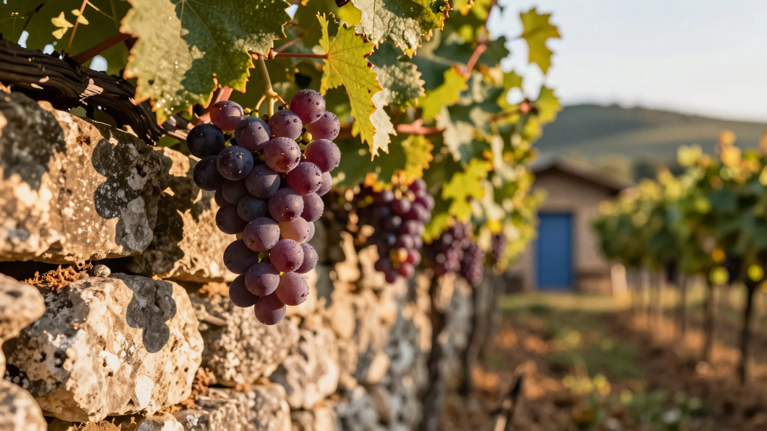 Grapes on Stone Wall Vineyard