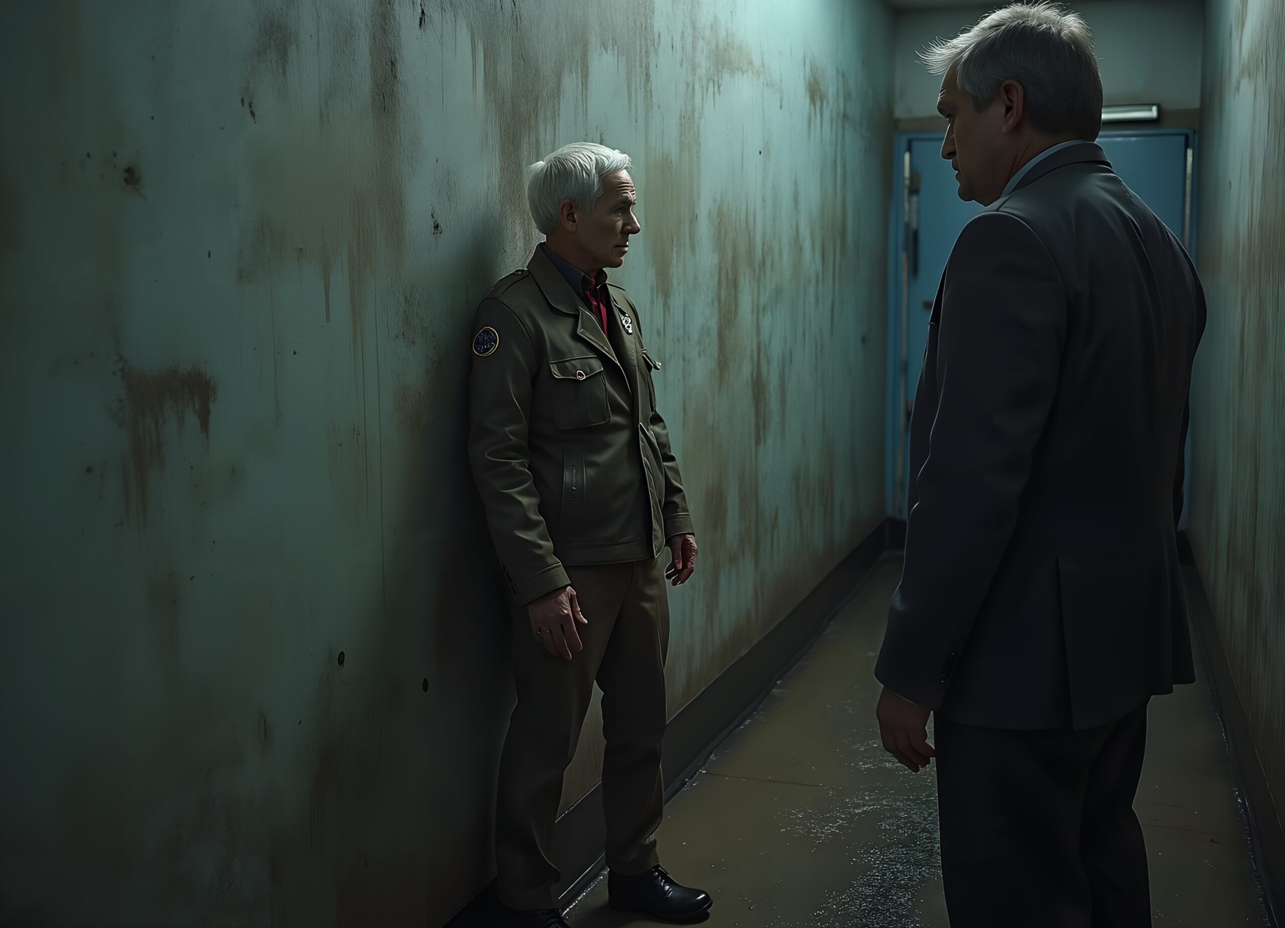 Confrontation in Dim Corridor