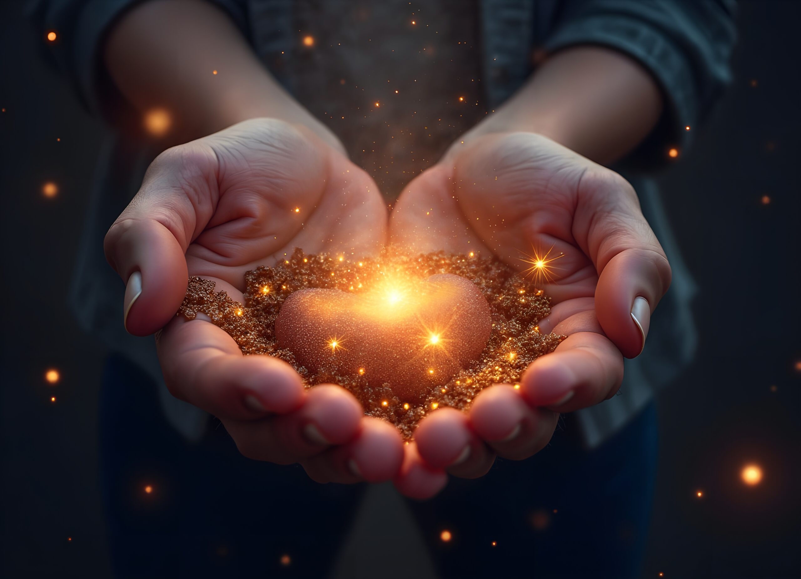 Glowing Heart in Cupped Hands
