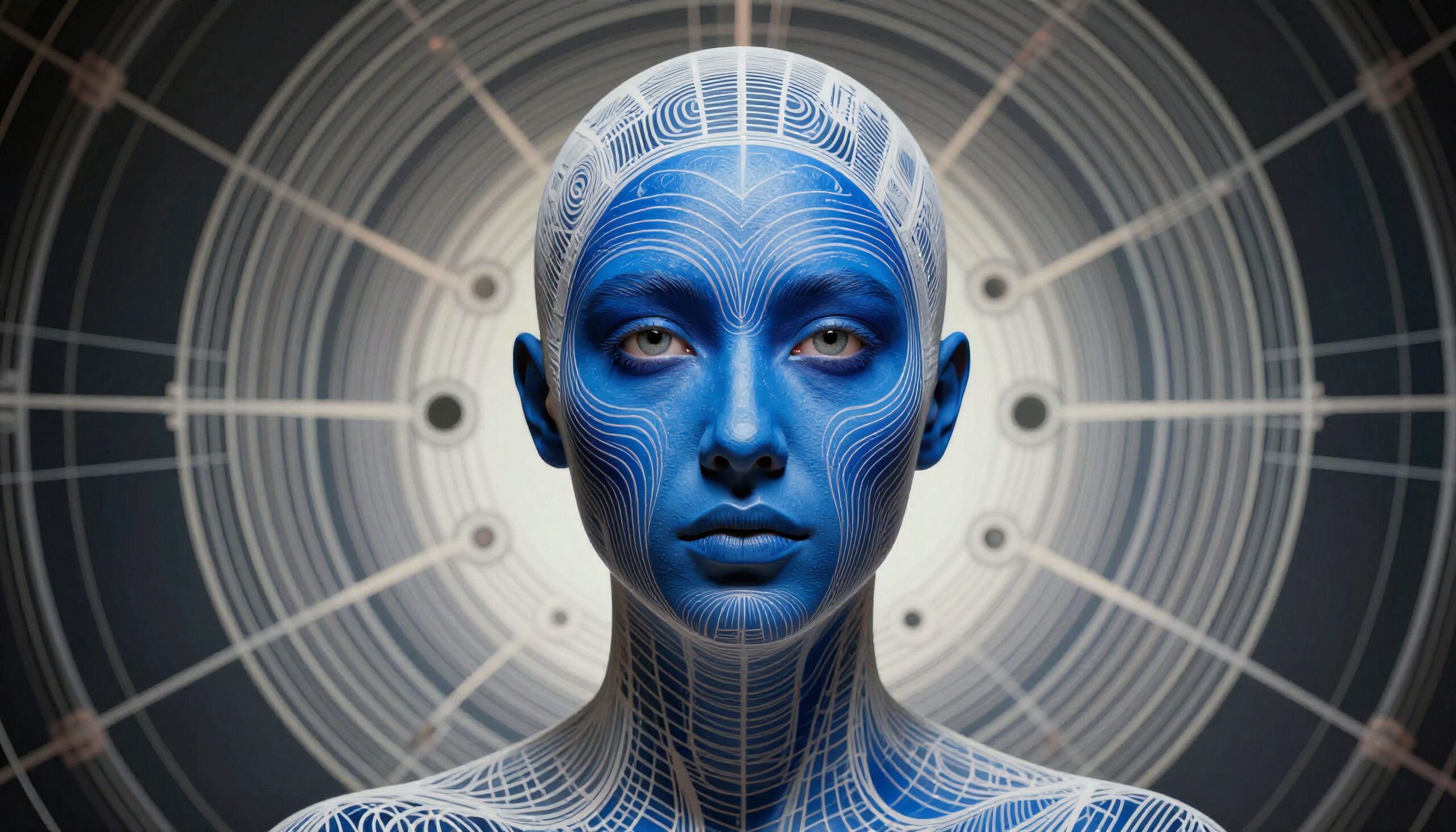 Futuristic Blue Digital Woman Portrait