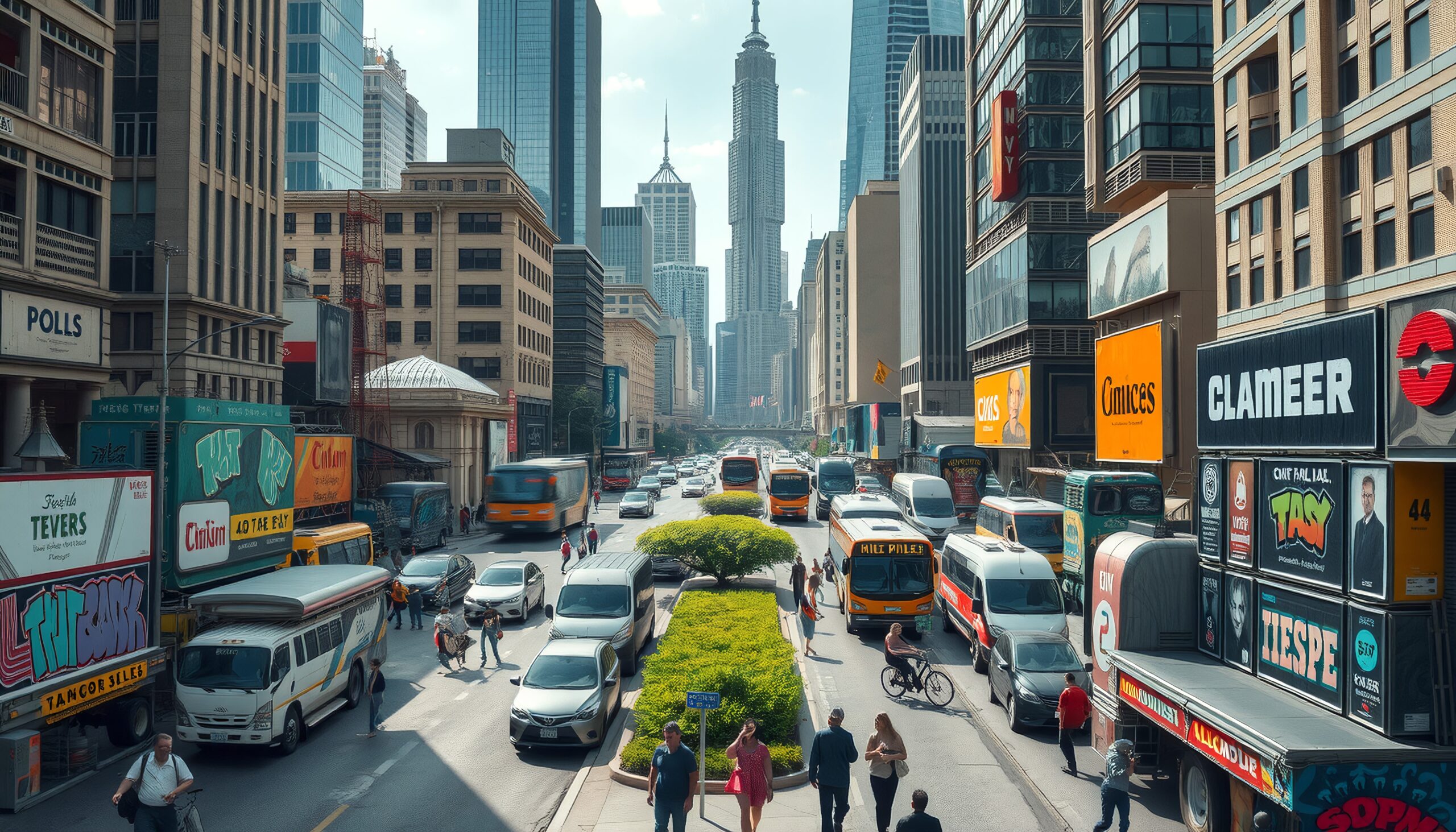 Urban Cityscape Busy Street Scene