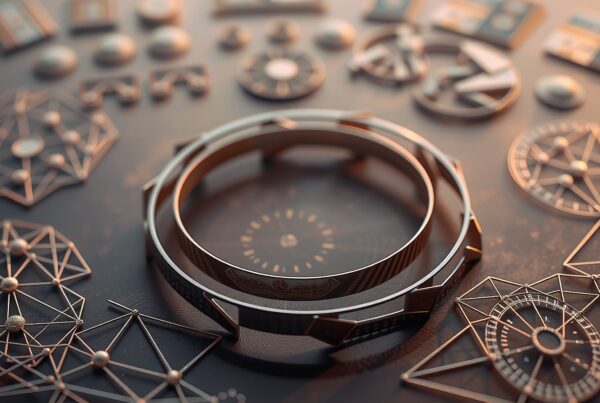 Intricately designed geometric objects on surface.