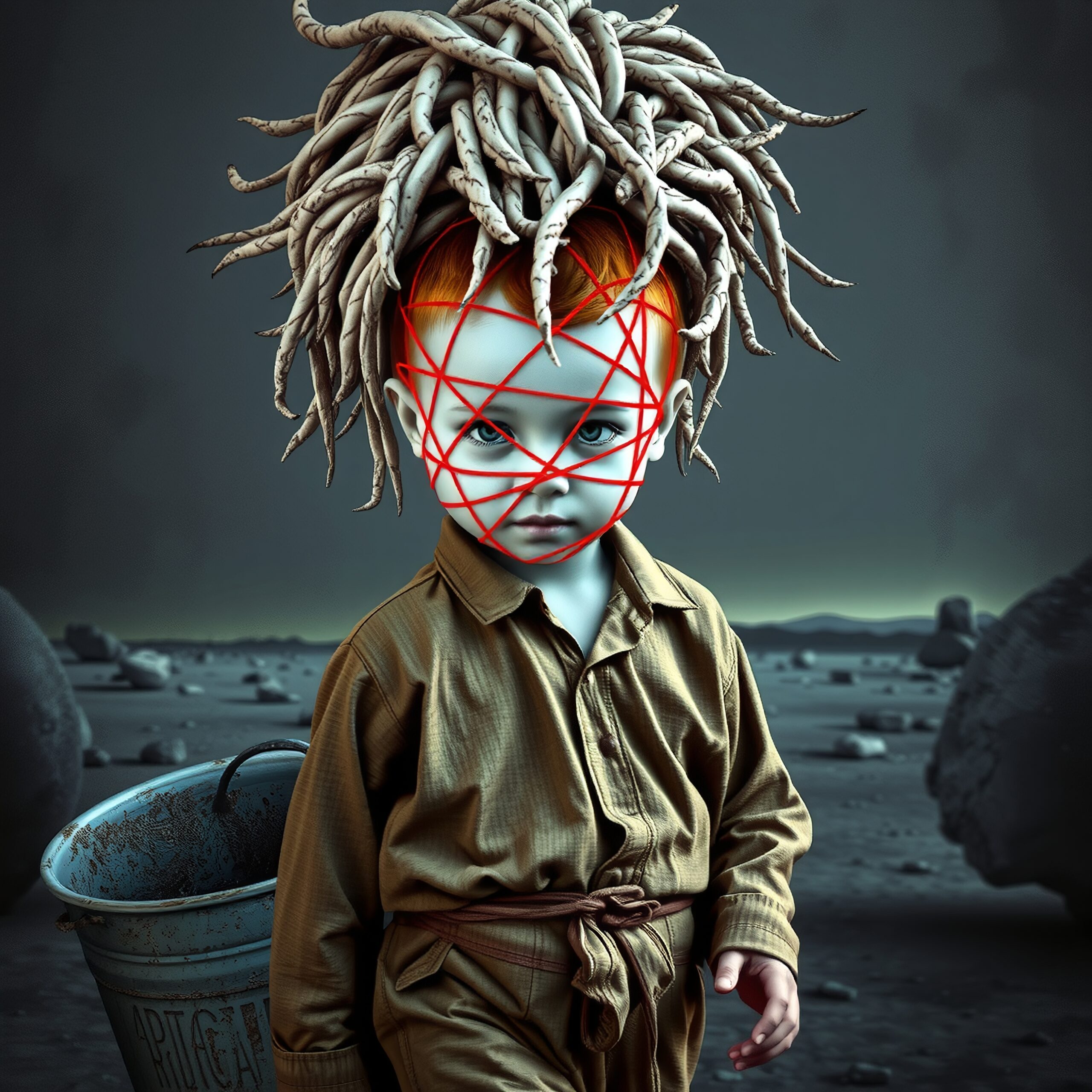 Fantasy child in alien landscape