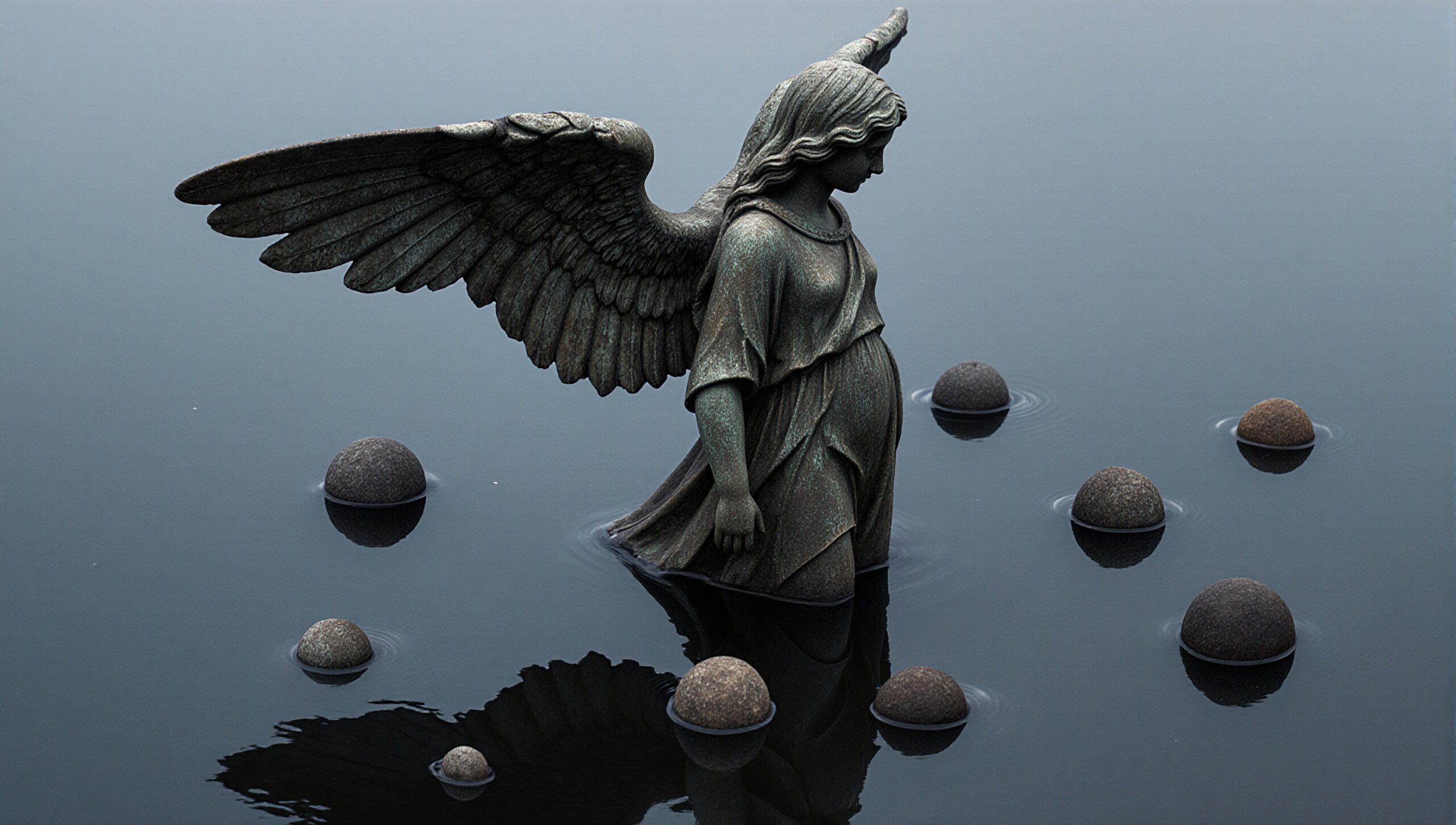 Angel Statue in Calm Waters