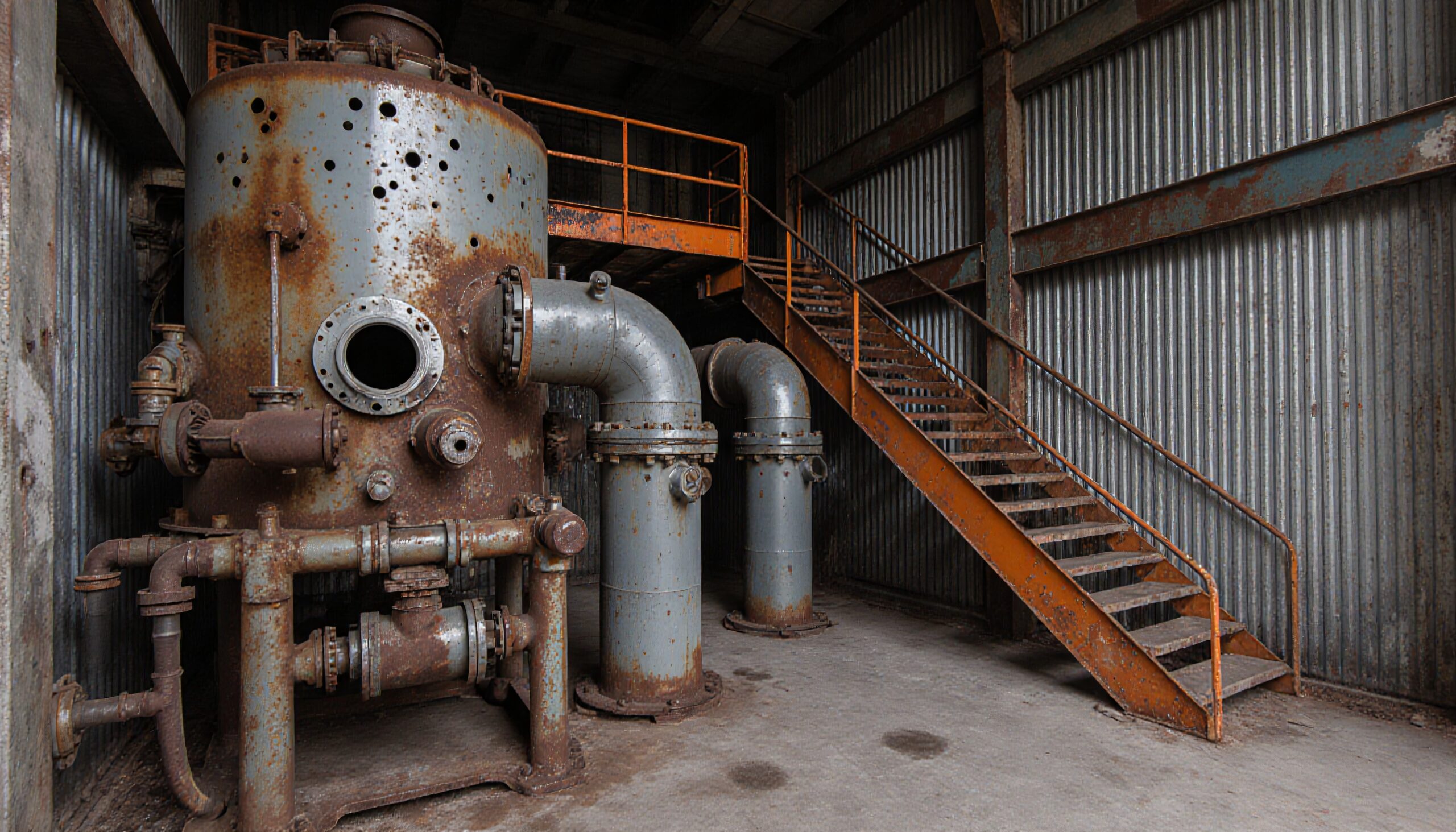 Rusted Industrial Boiler and Pipes