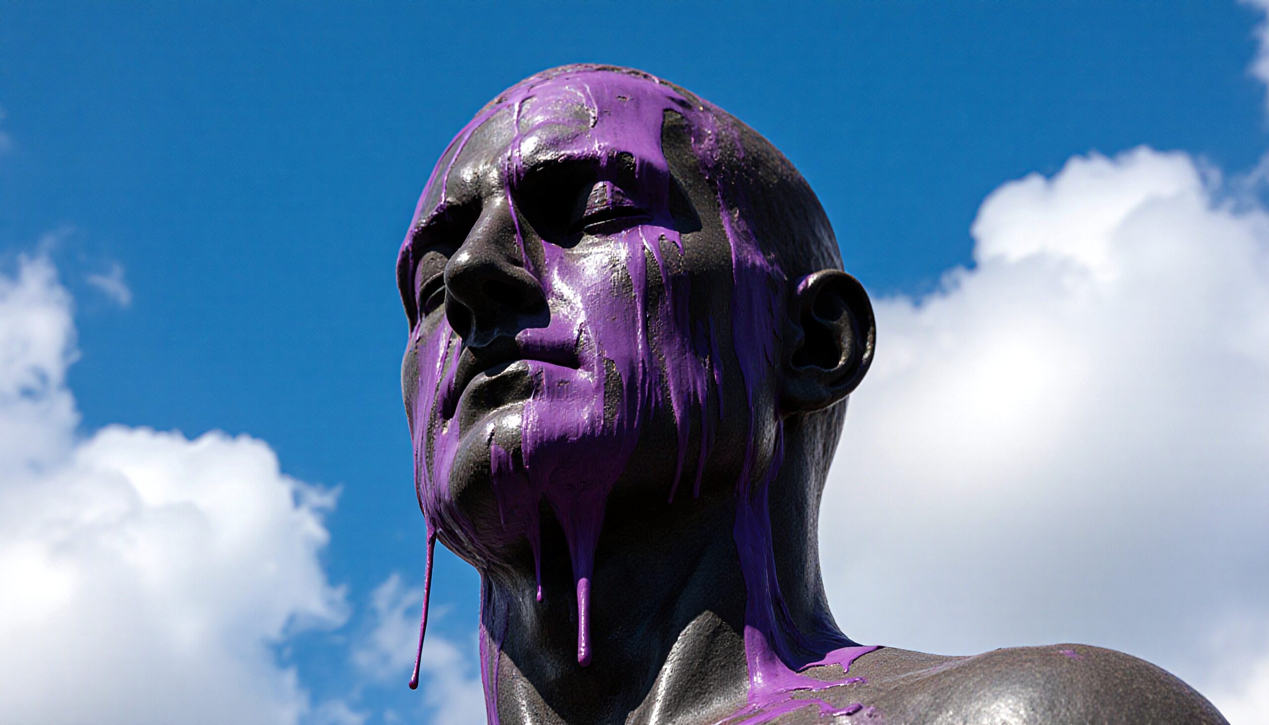 Vibrant Purple Paint Covers Statue