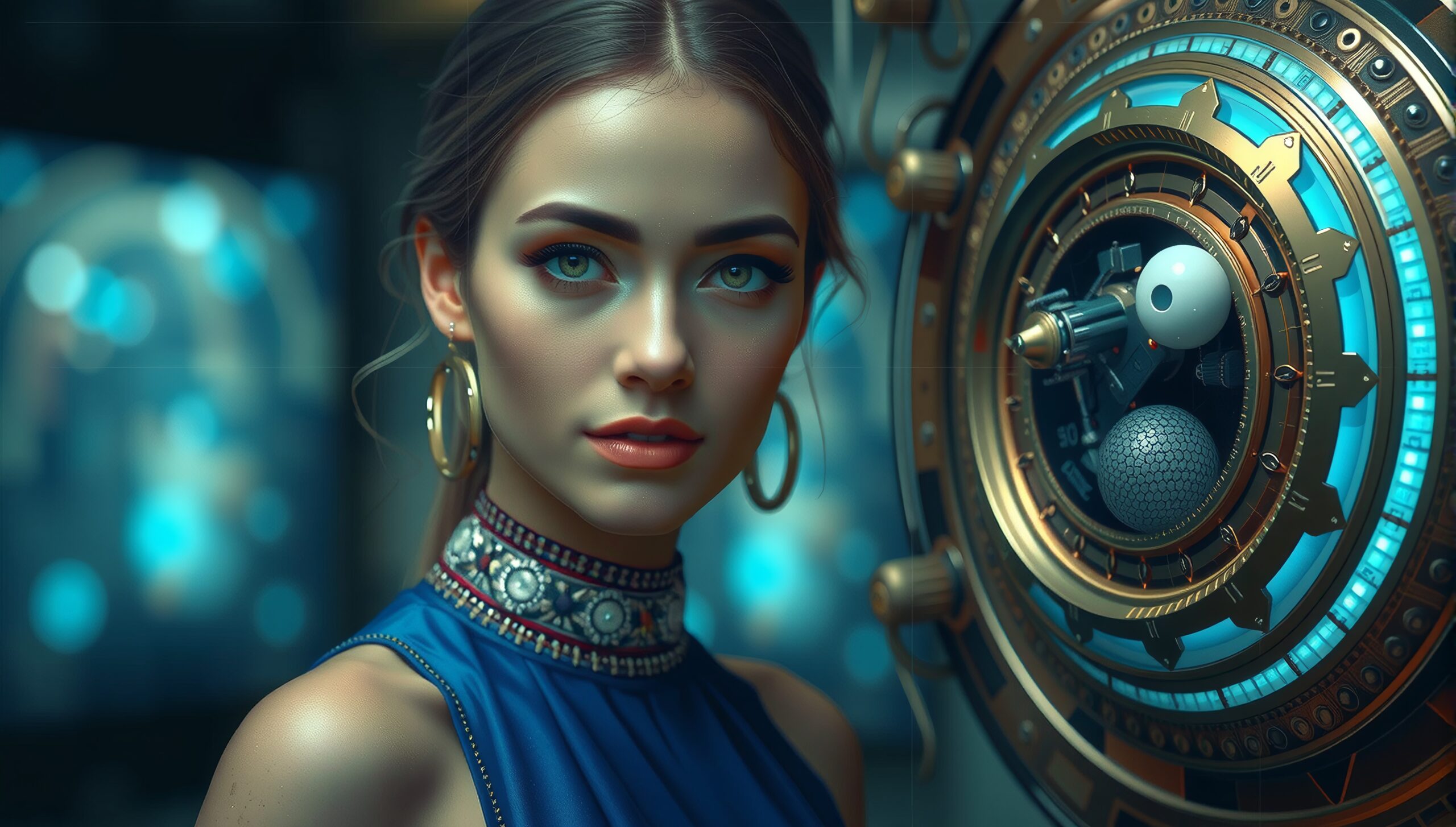 Woman and Futuristic Machine Portrait