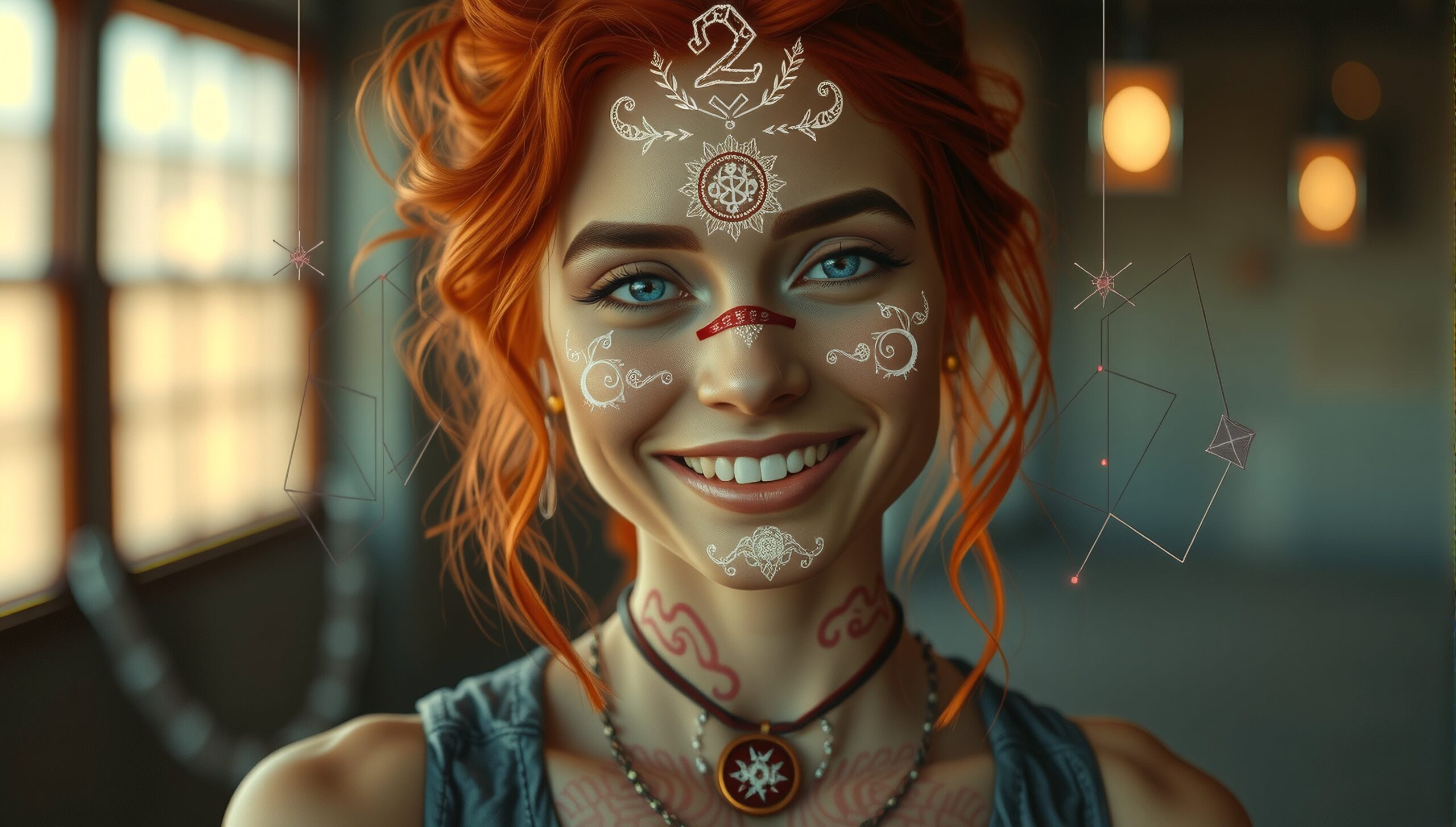 Mystical Tattooed Woman Smiling