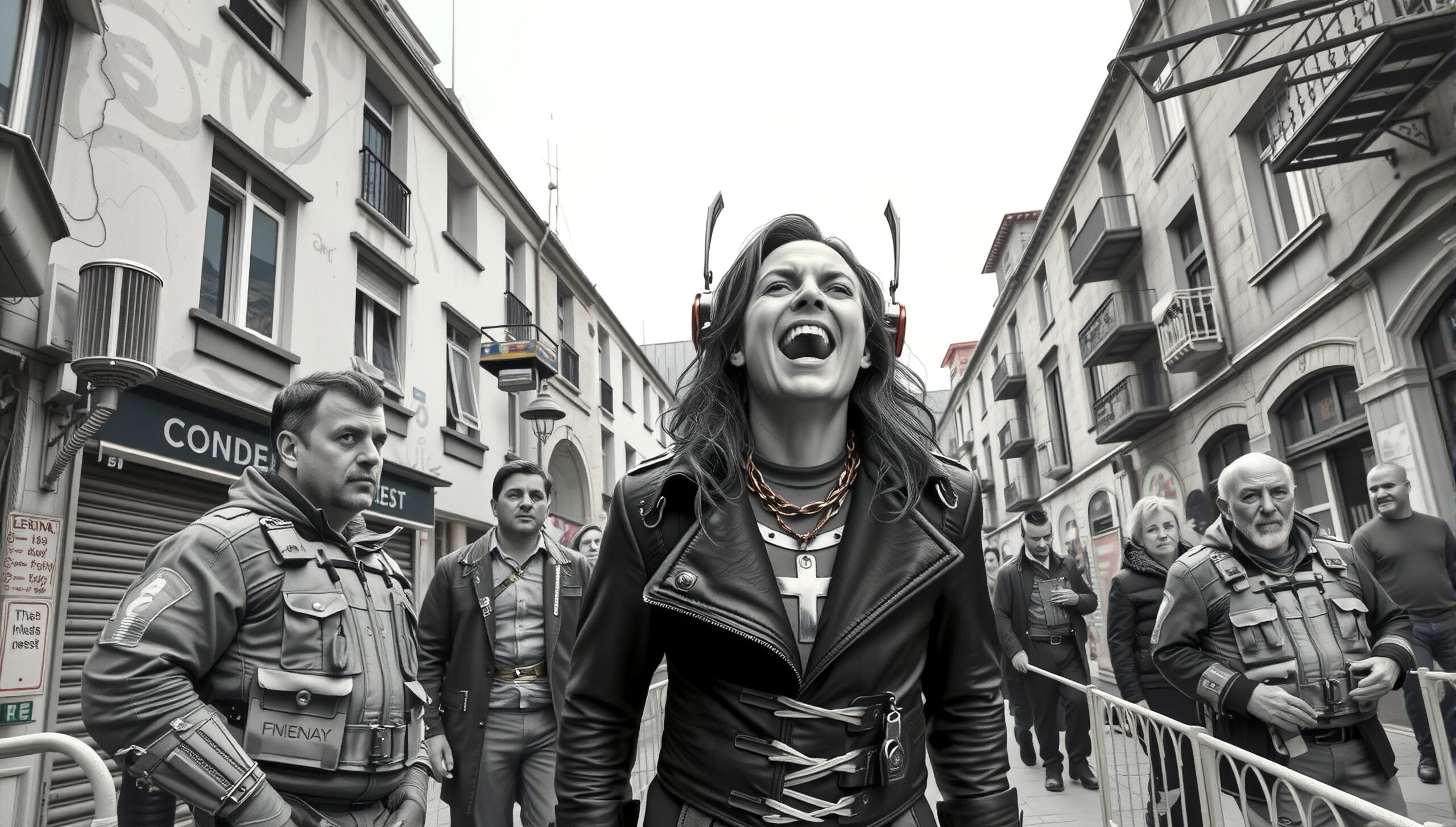 Joyful Woman Leading Urban Parade