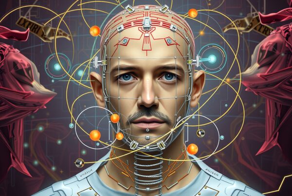 Futuristic digital art depicting cybernetic human.