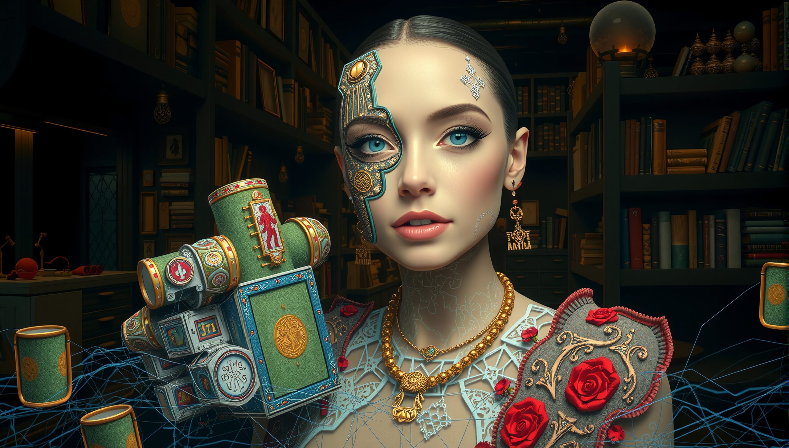 Steampunk Fusion in Futuristic Library