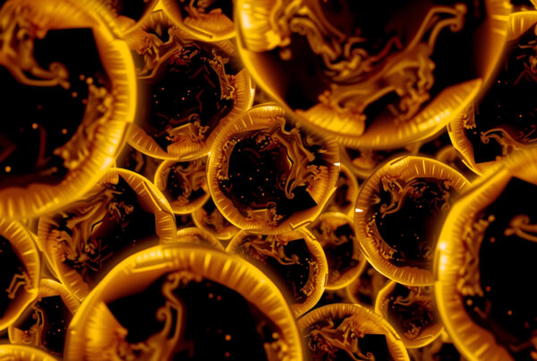 Abstract golden floating orbs in cosmic darkness, perfect for backgrounds, wallpapers, sci-fi concepts, fantasy designs, and visual effects projects.