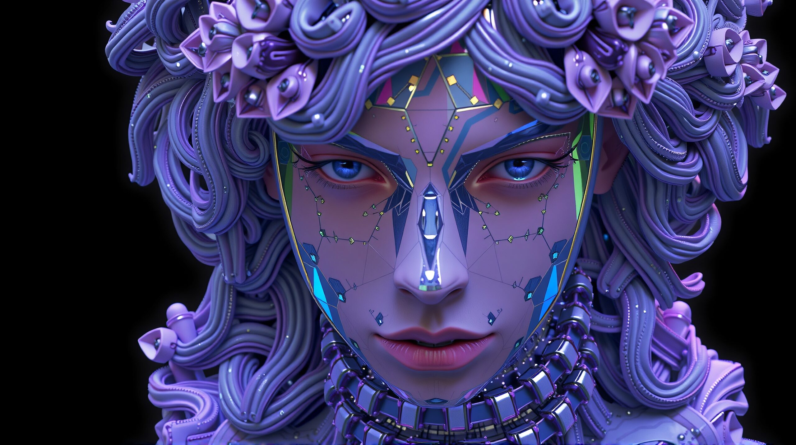 Futuristic Cybernetic Floral Portrait