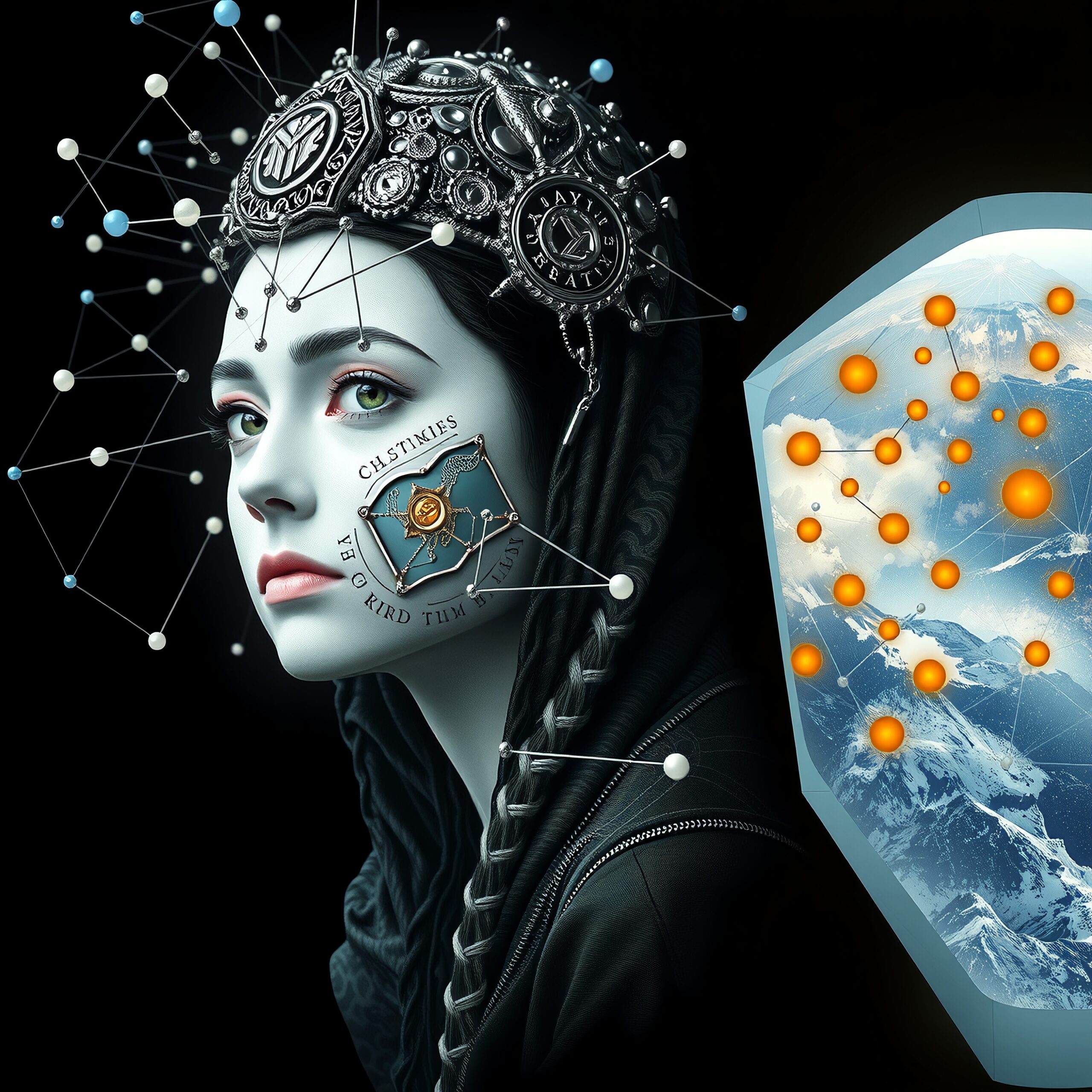 Cybernetic Woman in Abstract Realm