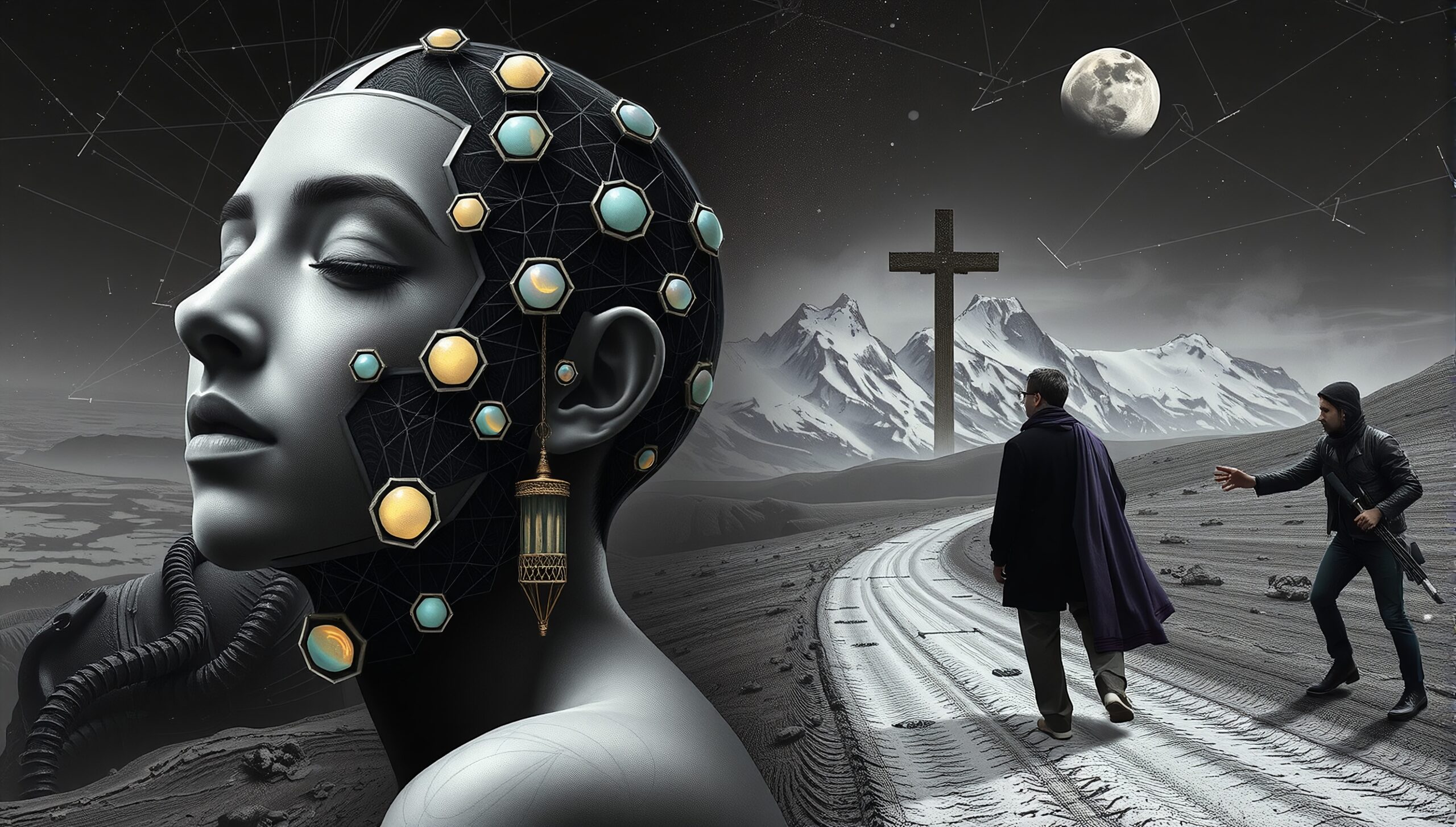 Futuristic Dreamscape with Figures