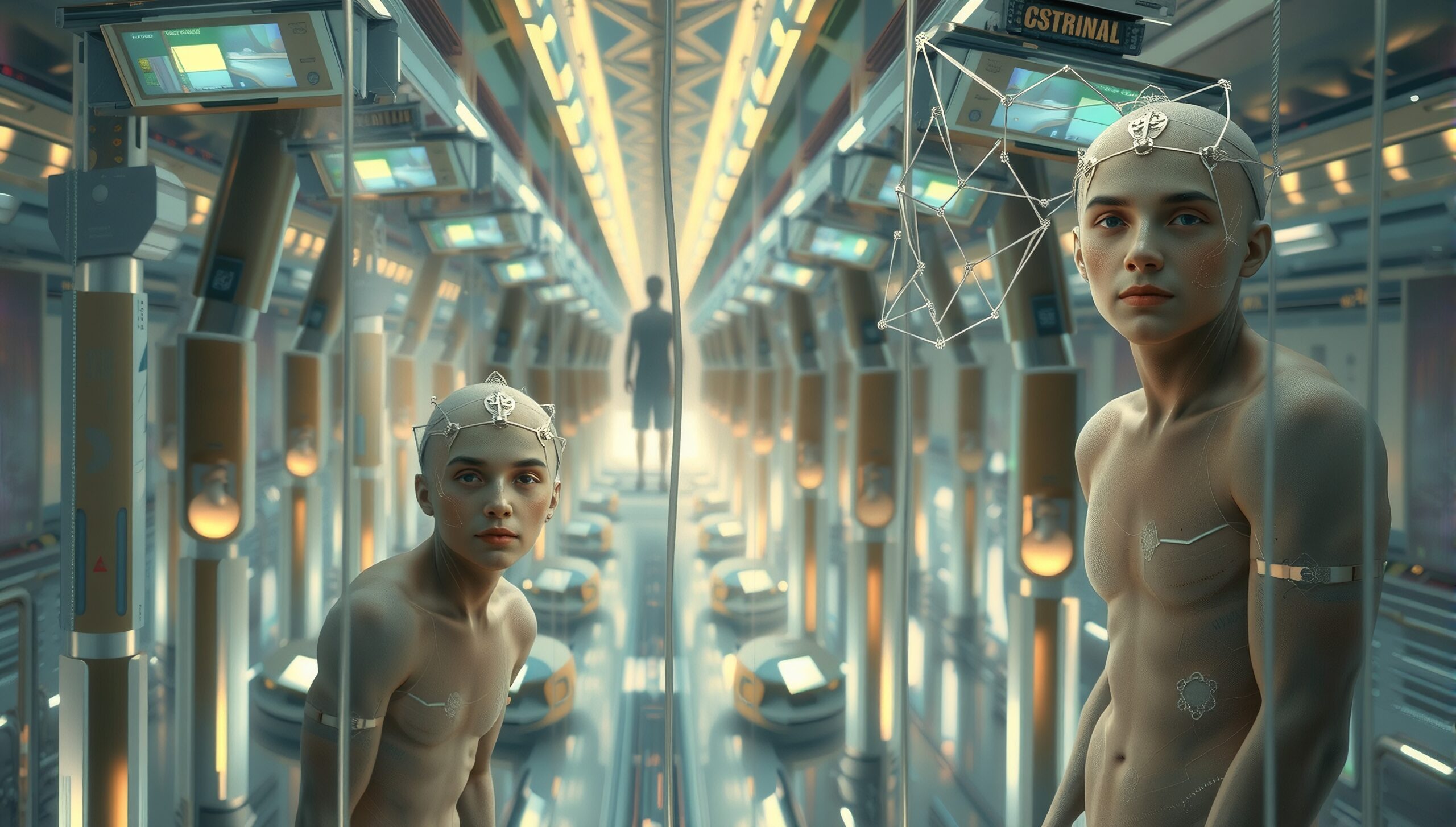 Futuristic Corridor with Two Figures