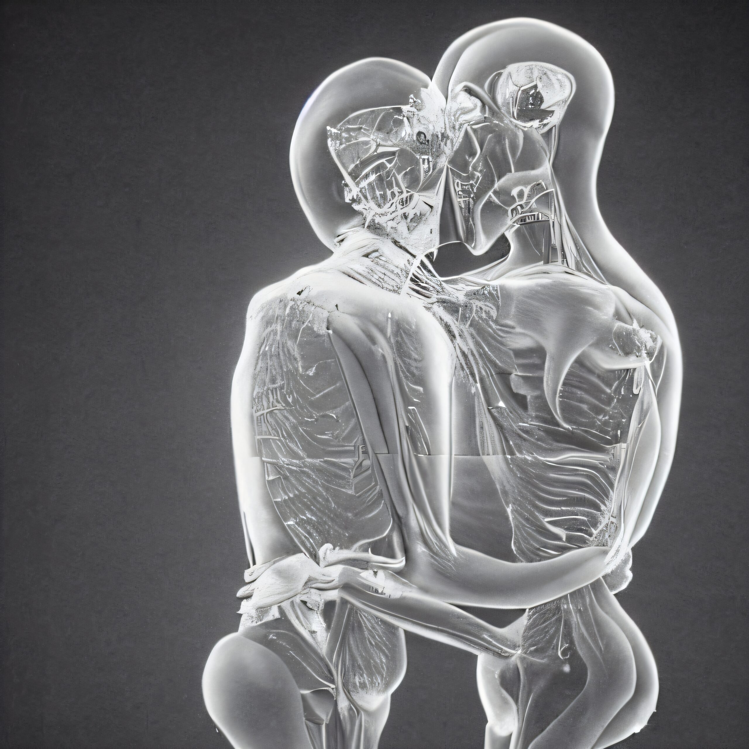 Transparent Figures in Intimate Embrace