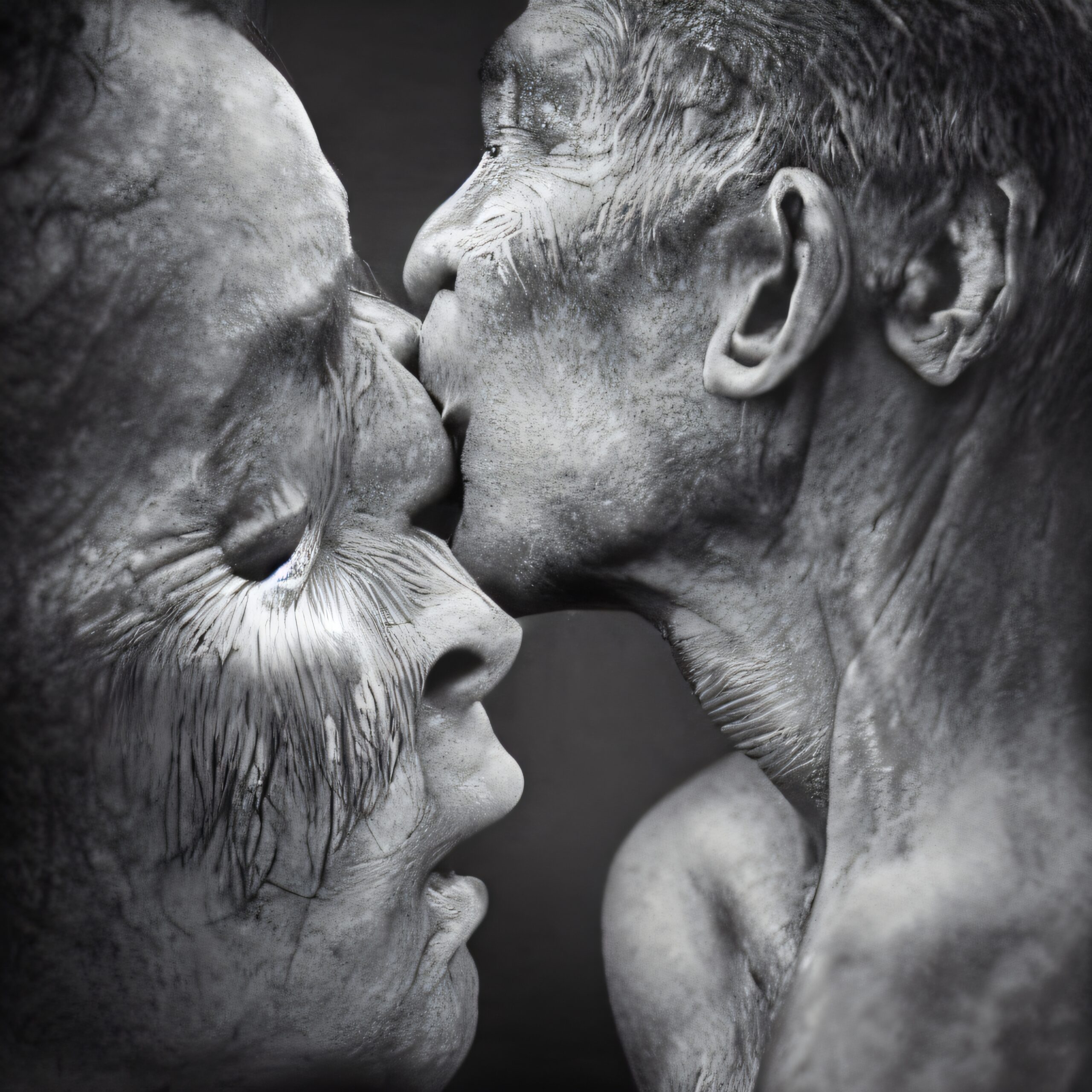 Sculptural Kiss in Grayscale Portrait
