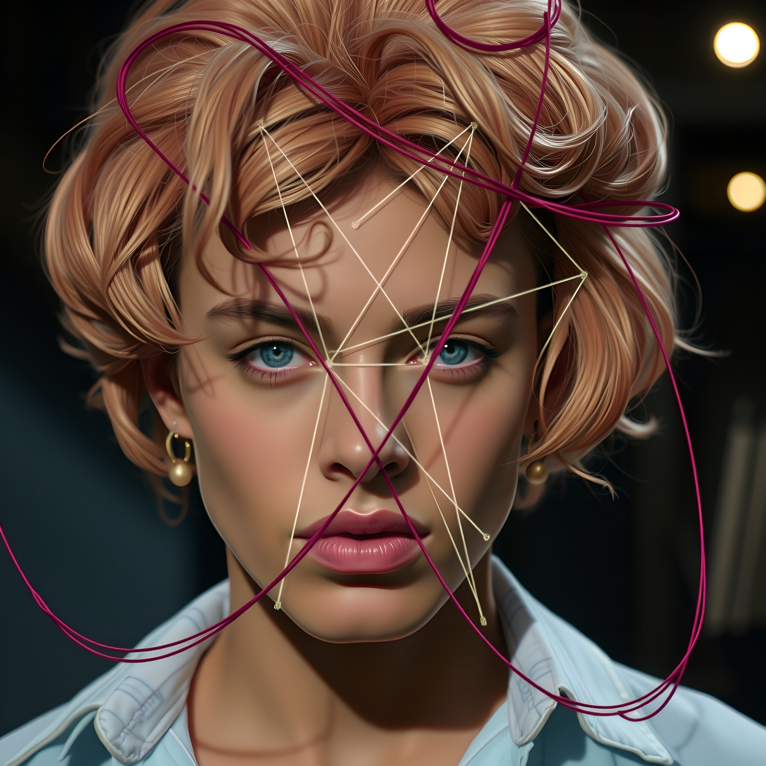 A young woman overlaid with geometric lines