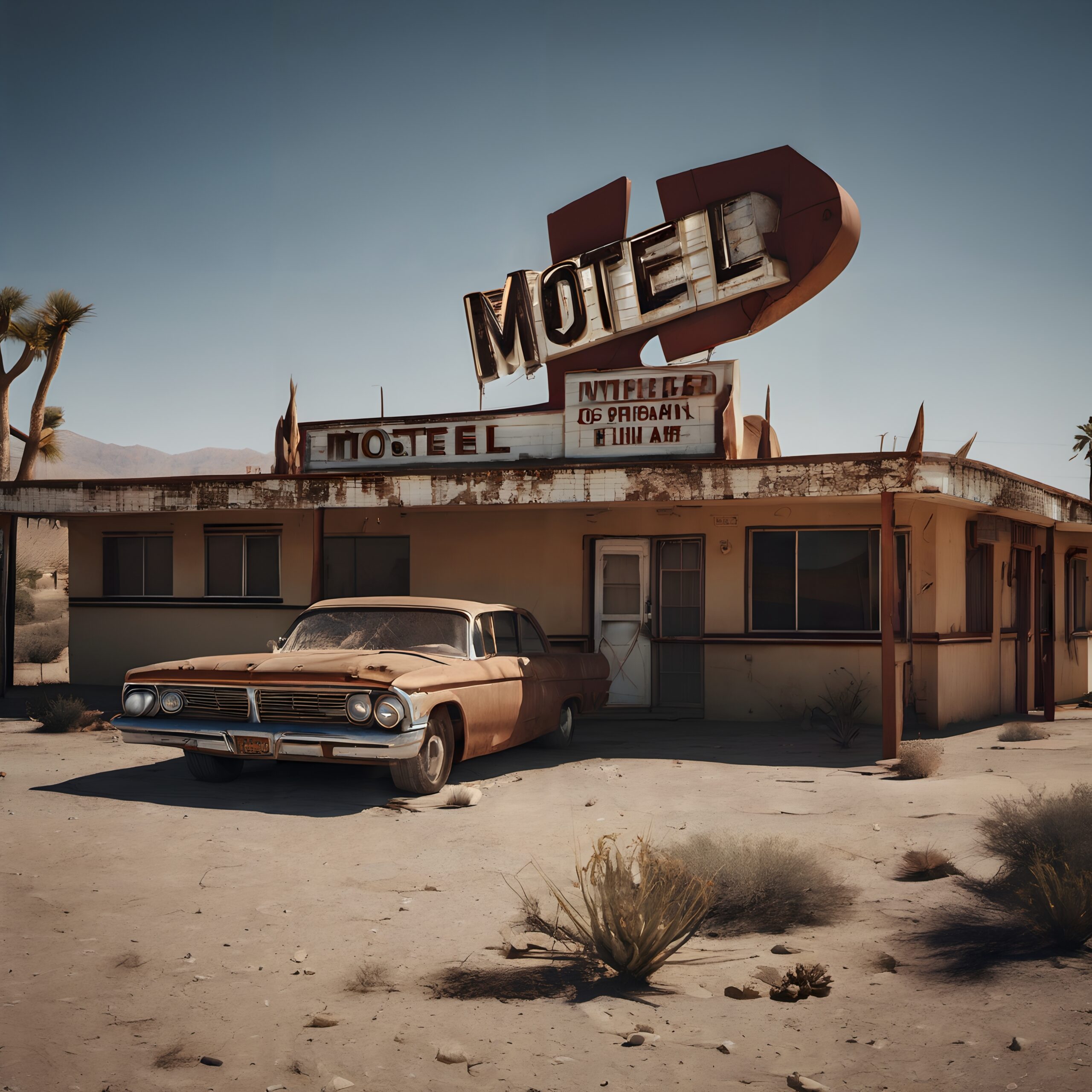 Abandoned Motel Desert Scene
