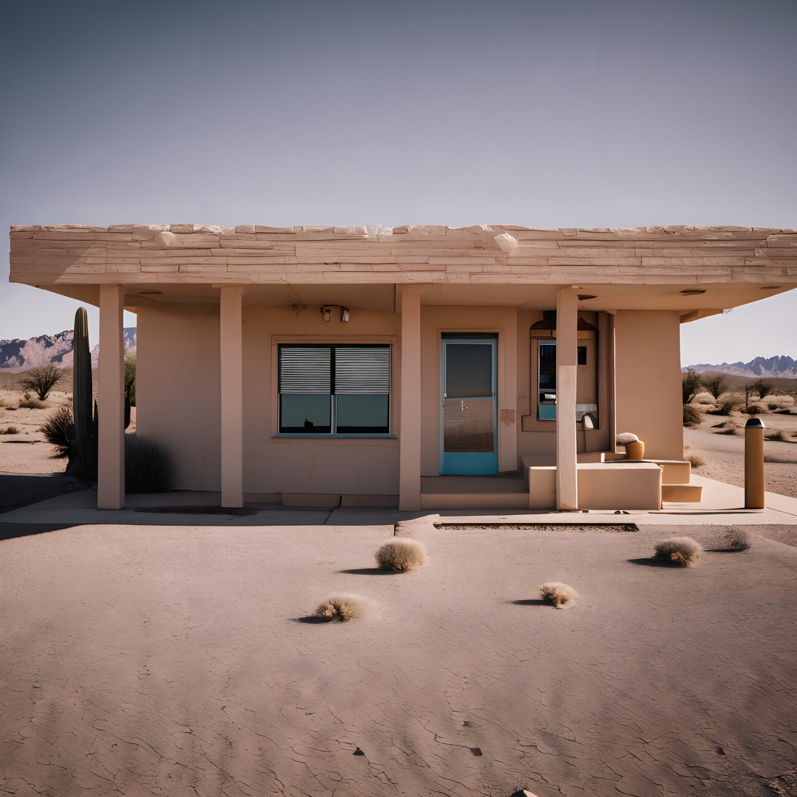 Deserted Building in Vast Desert