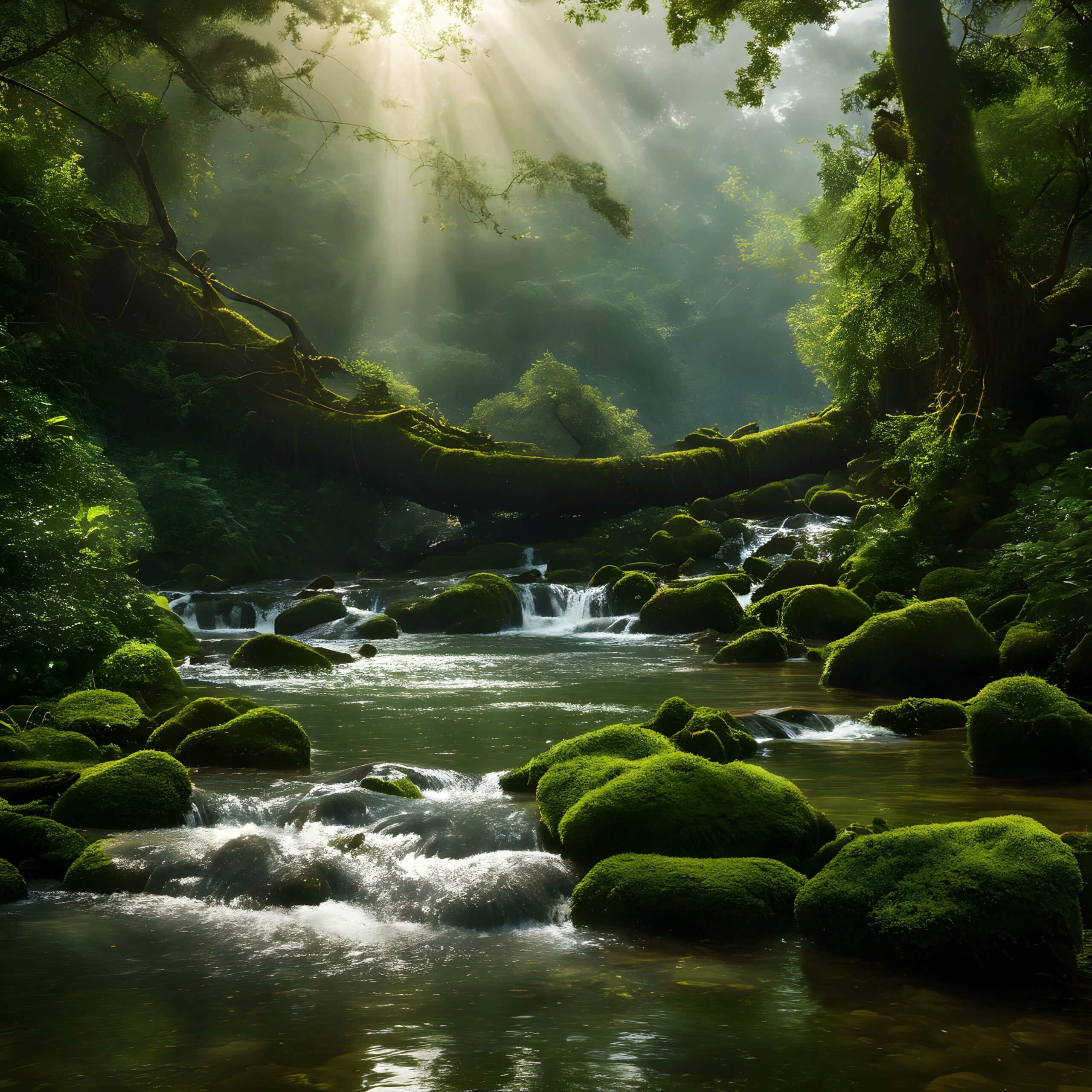 Sunlight filters through forest canopy