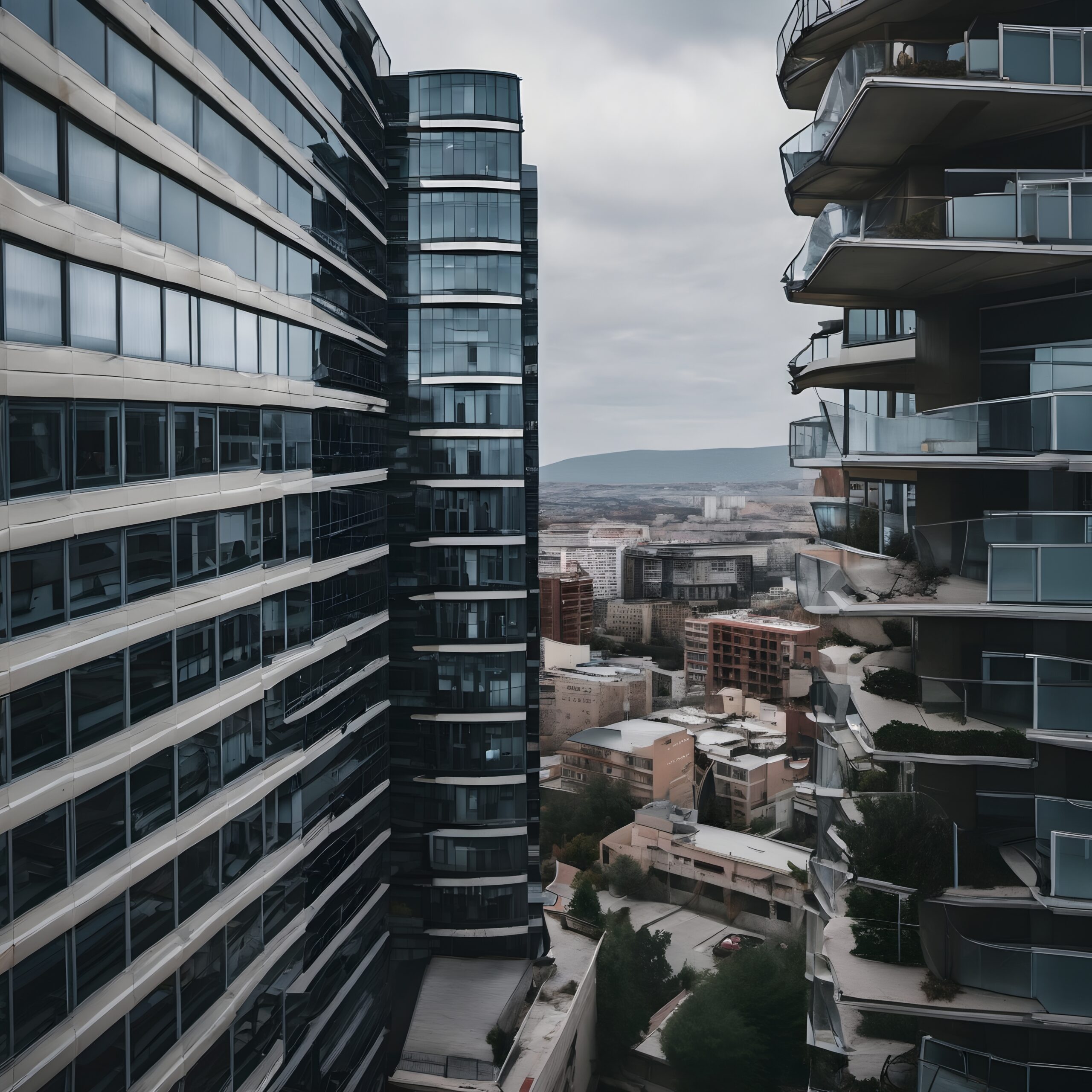 Modern Towers Overlooking Urban Cityscape