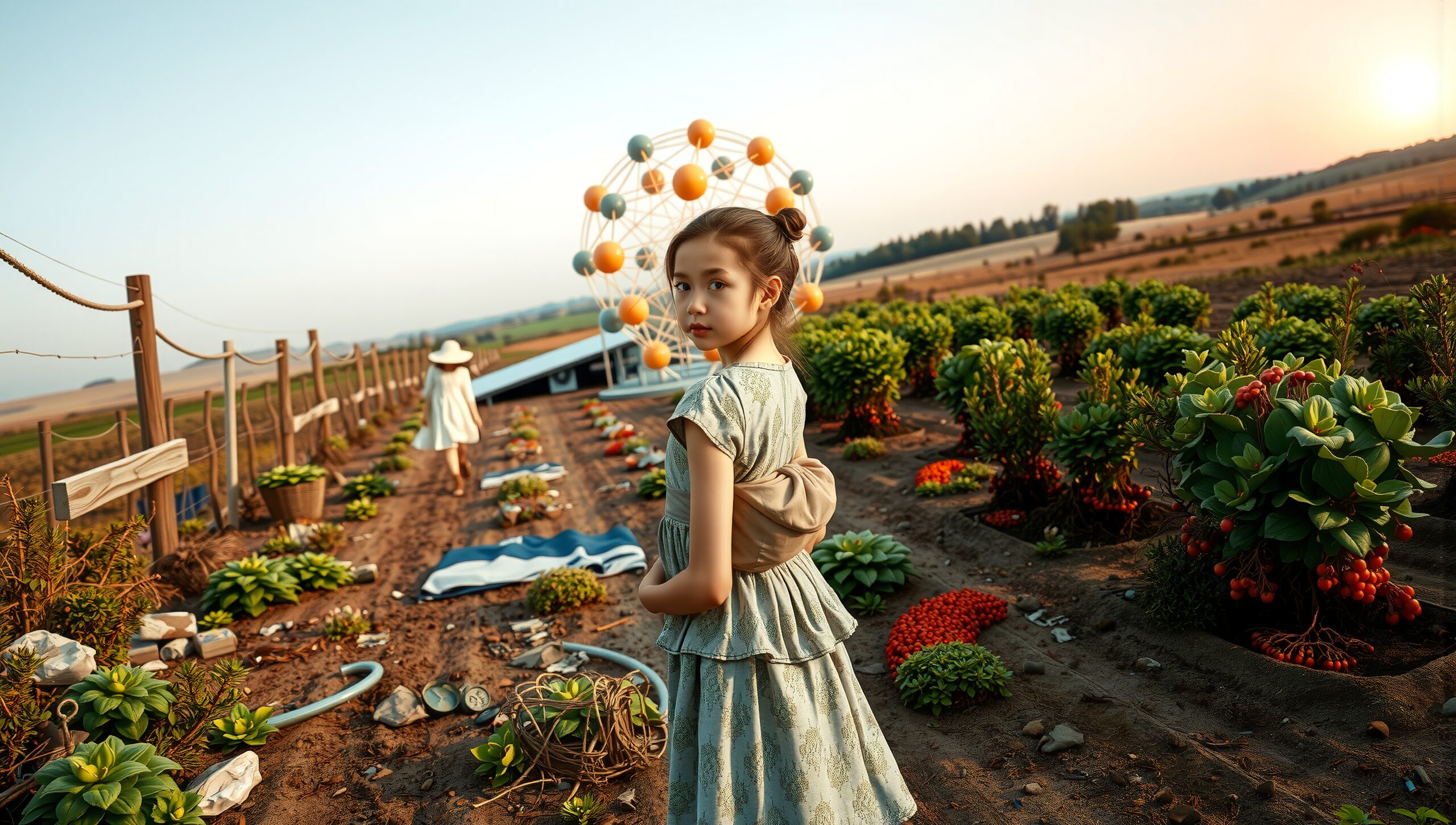 Sunset in a vibrant garden