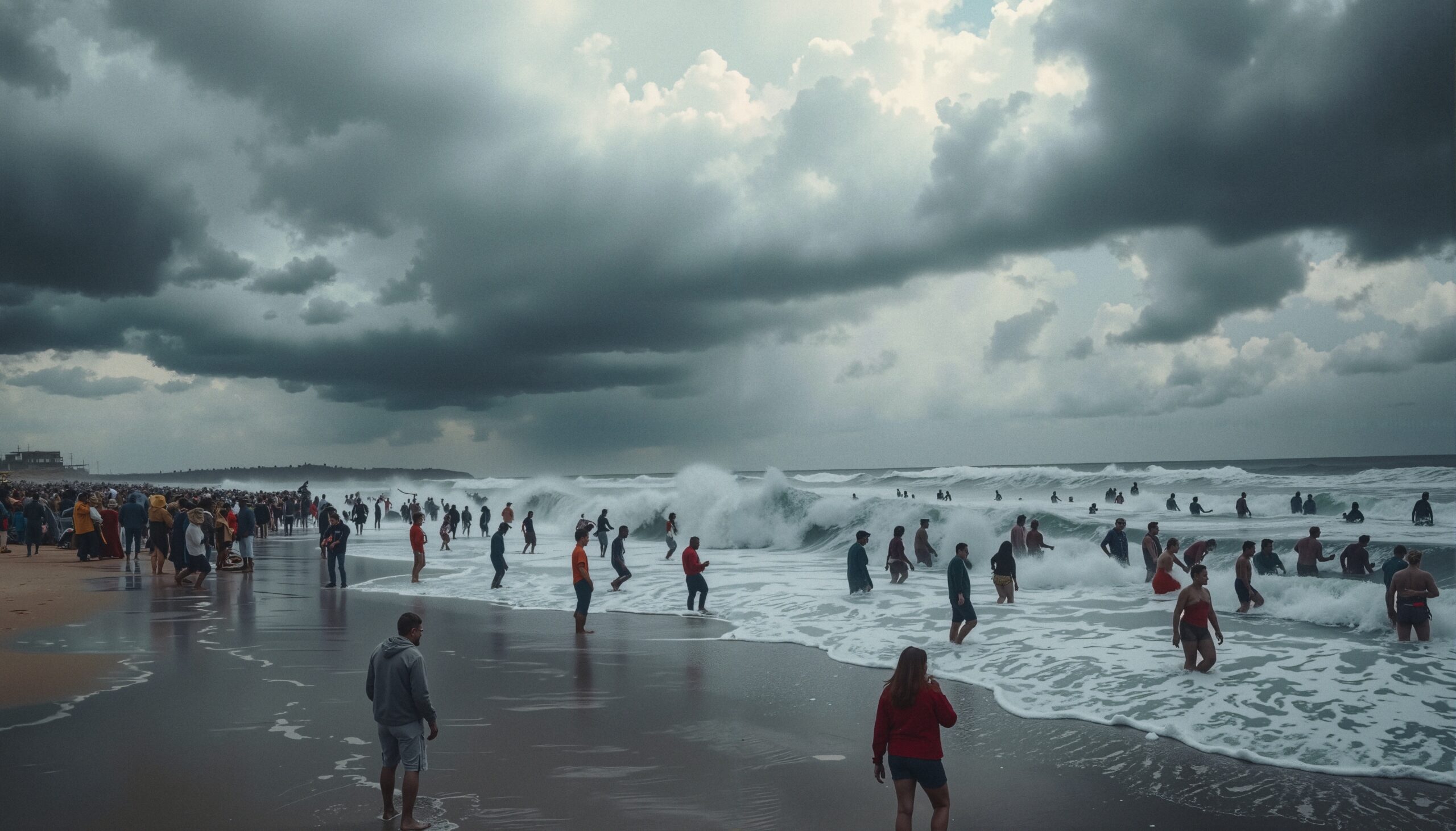 Stormy Day at Busy Beach