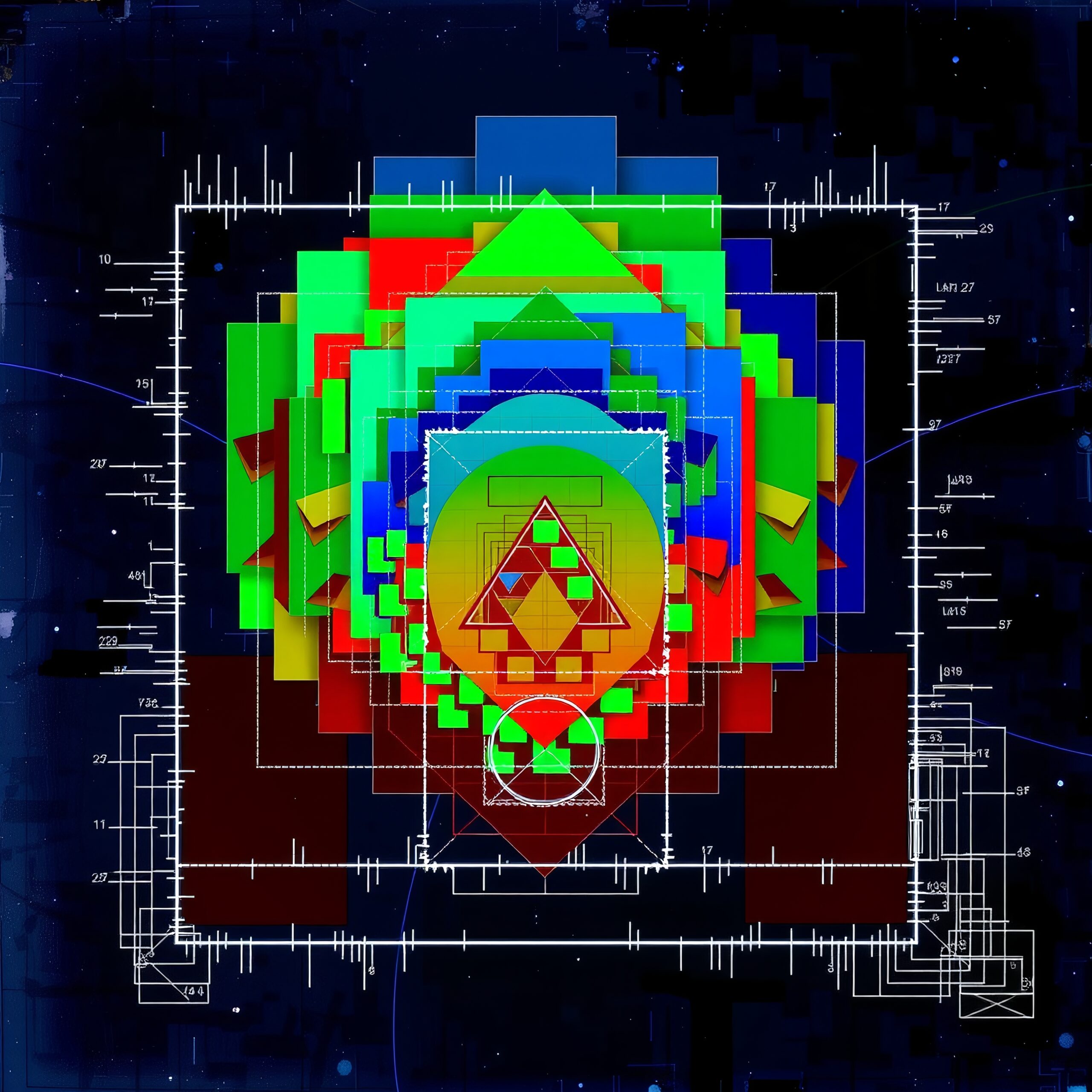 Colorful Geometric Blueprint Art