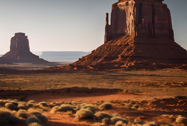 Desert Monoliths Under Sunny Sky