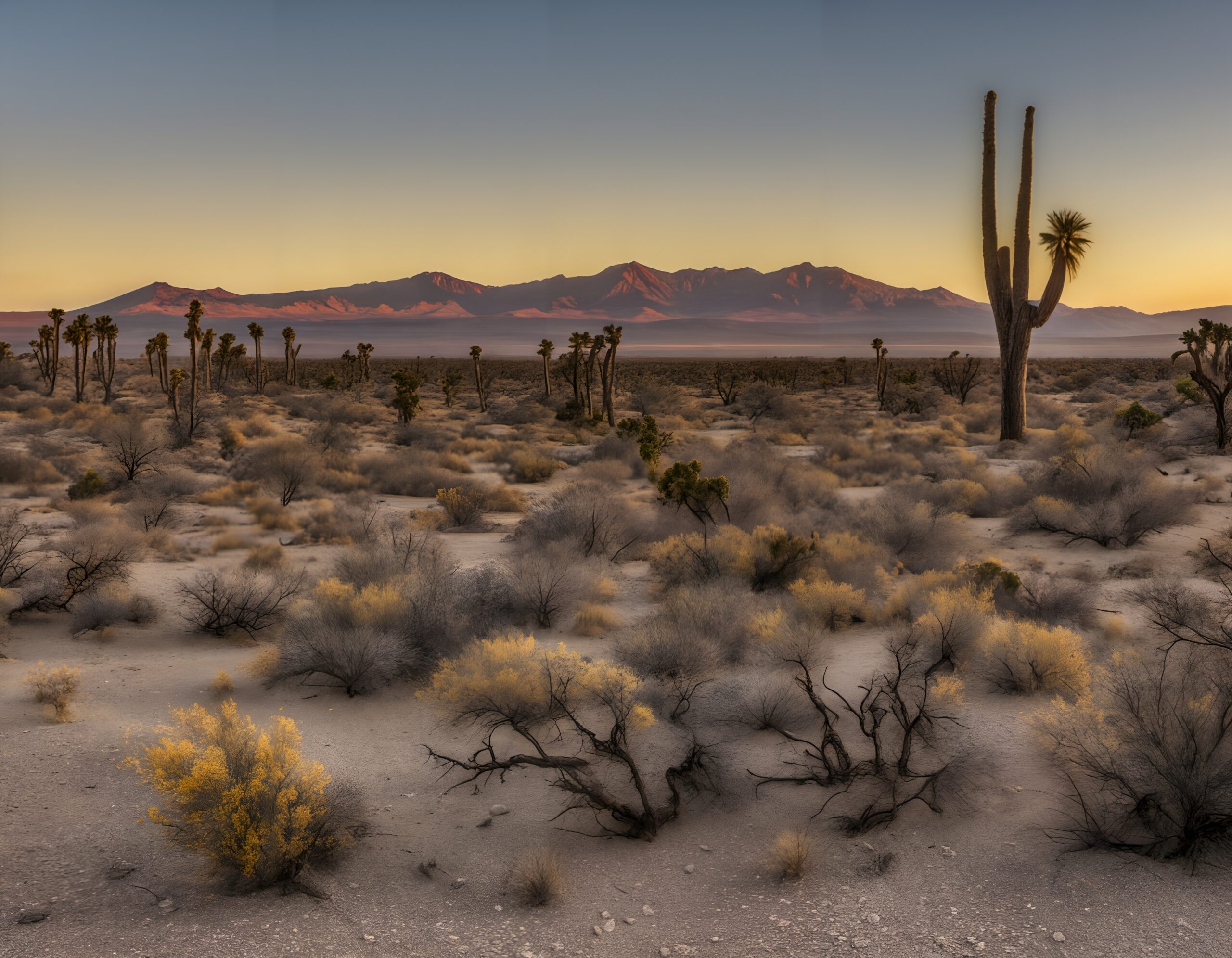 Desert Sunset with Distant Mountains
