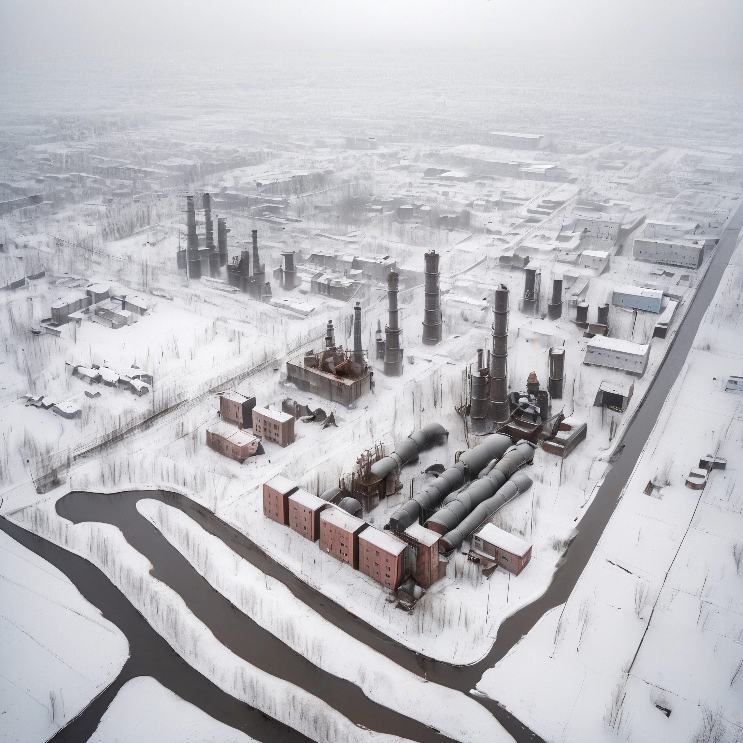 Snow-Covered Industrial Factory Landscape