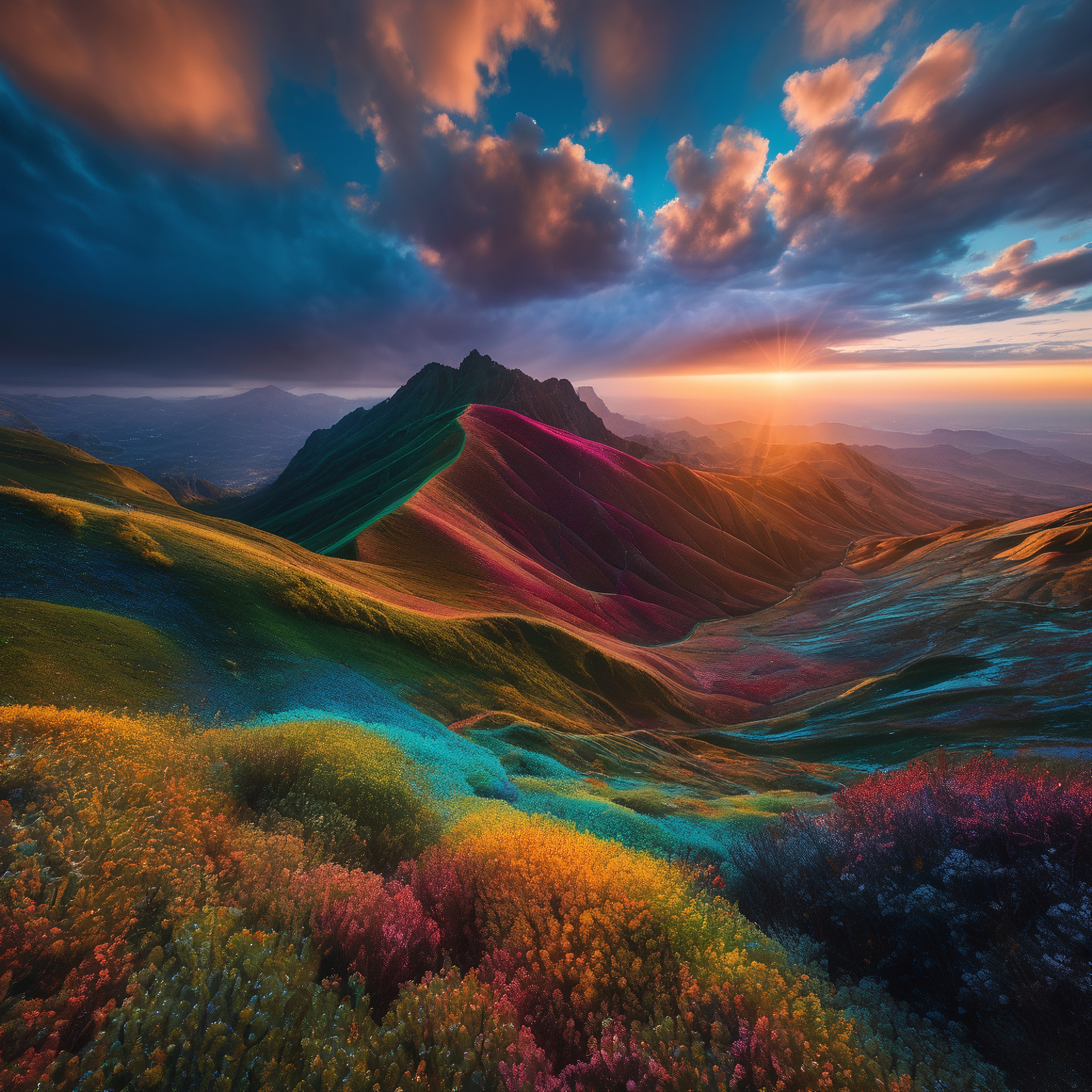 Multicolor Rolling Hills Landscape