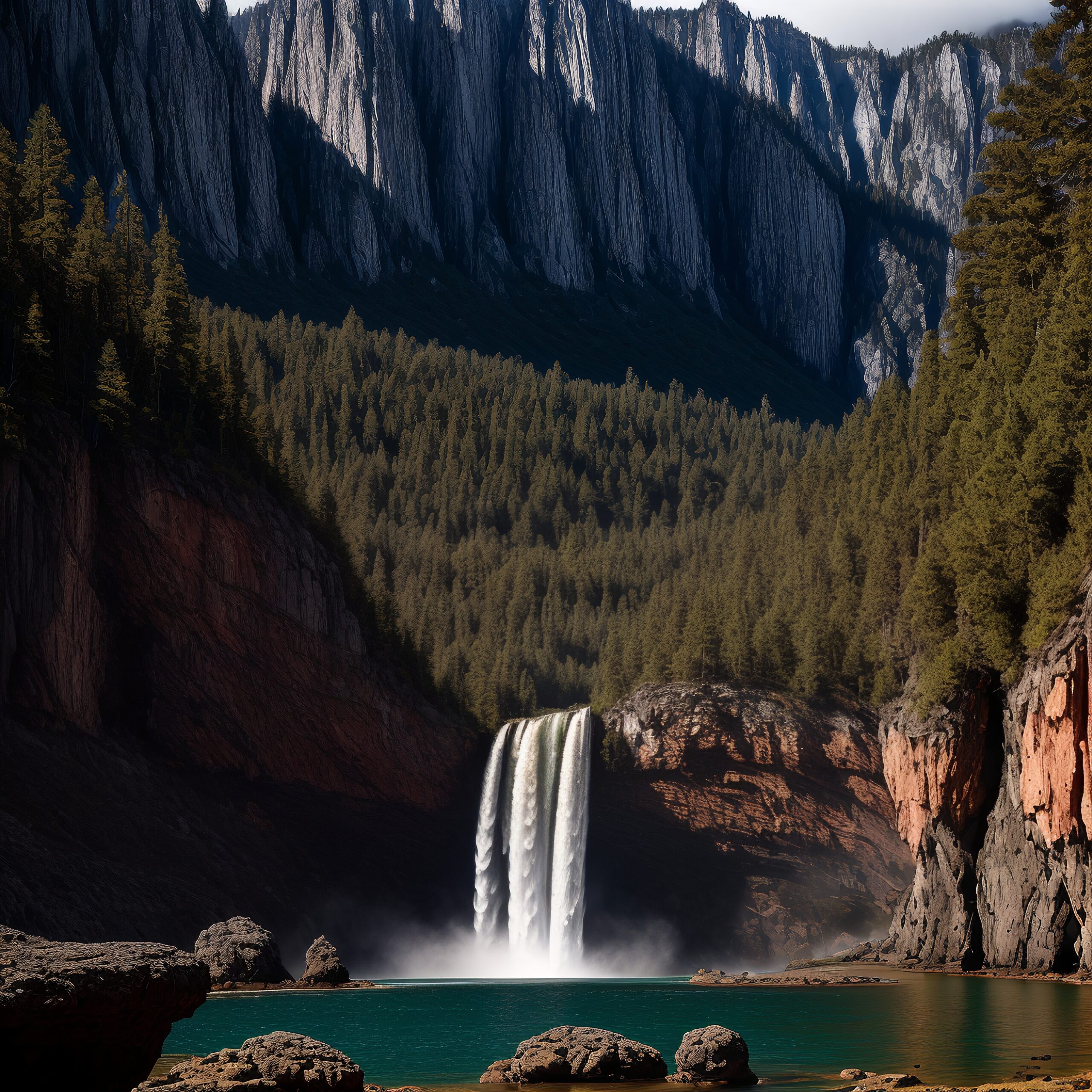 Majestic Waterfall in Forest Landscape