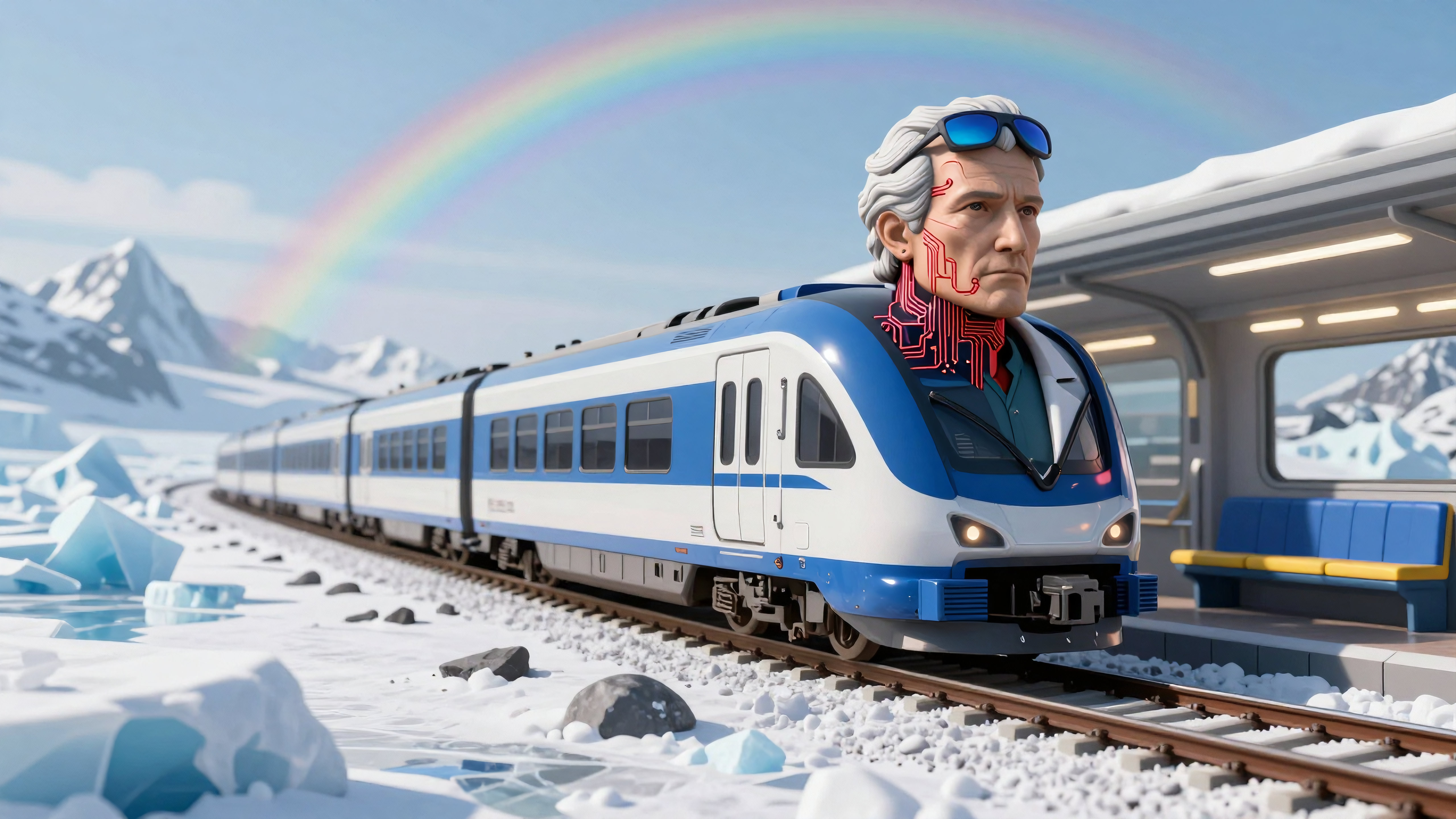 Modern Train with Cybernetic Human Head