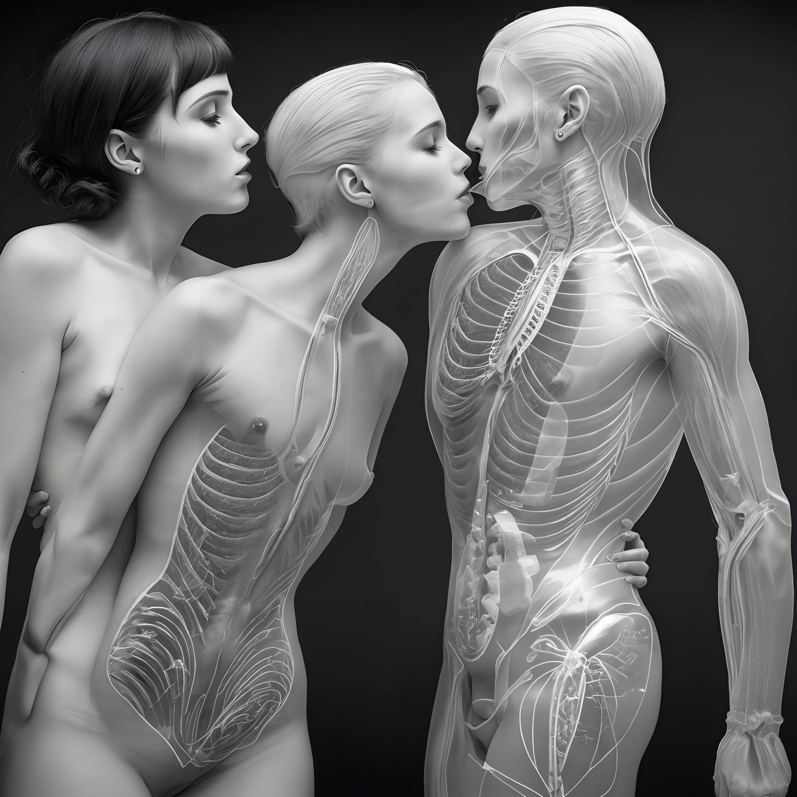 Translucent Anatomical Figures Embrace