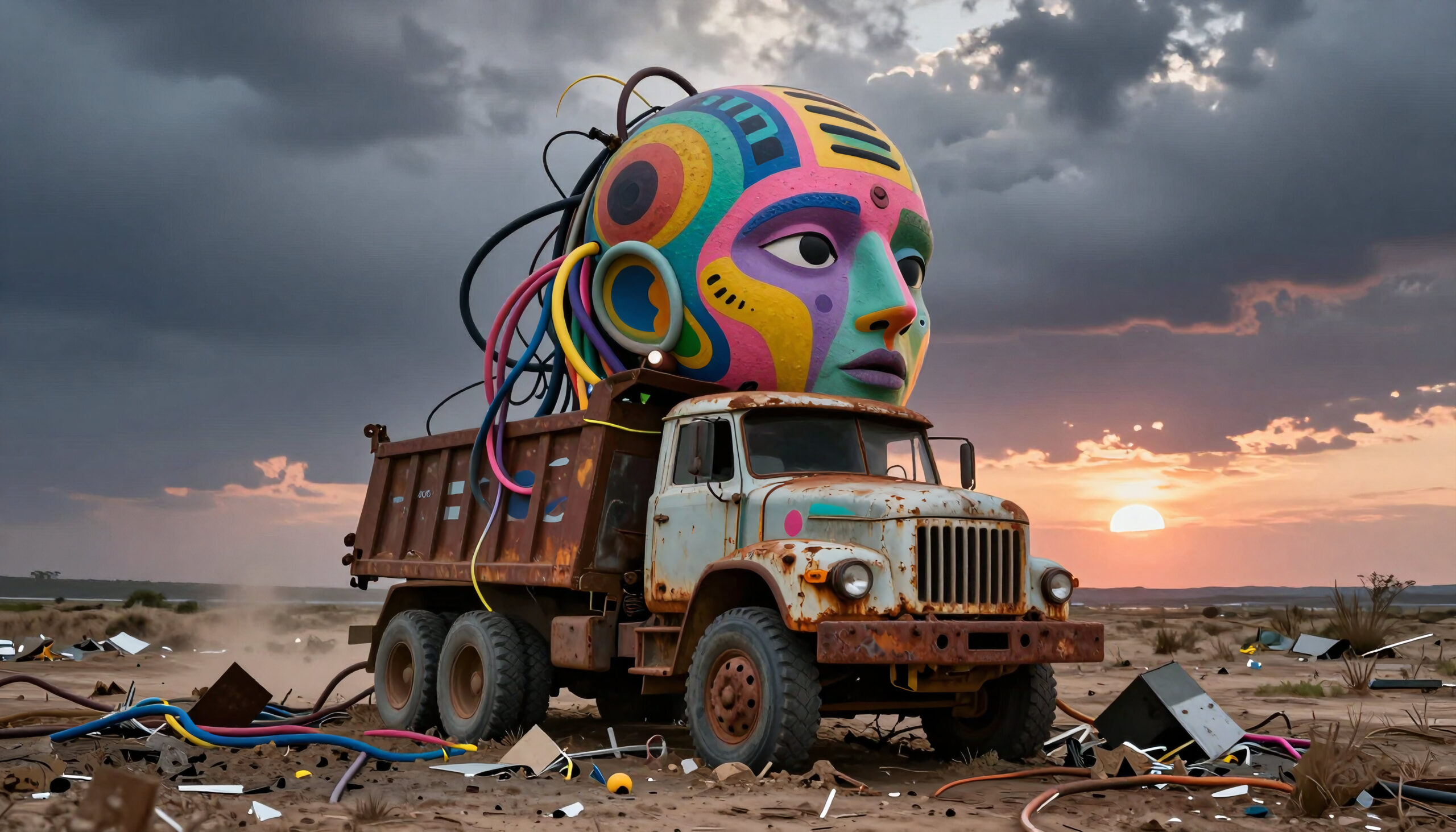 Psychedelic Head on Rusty Truck