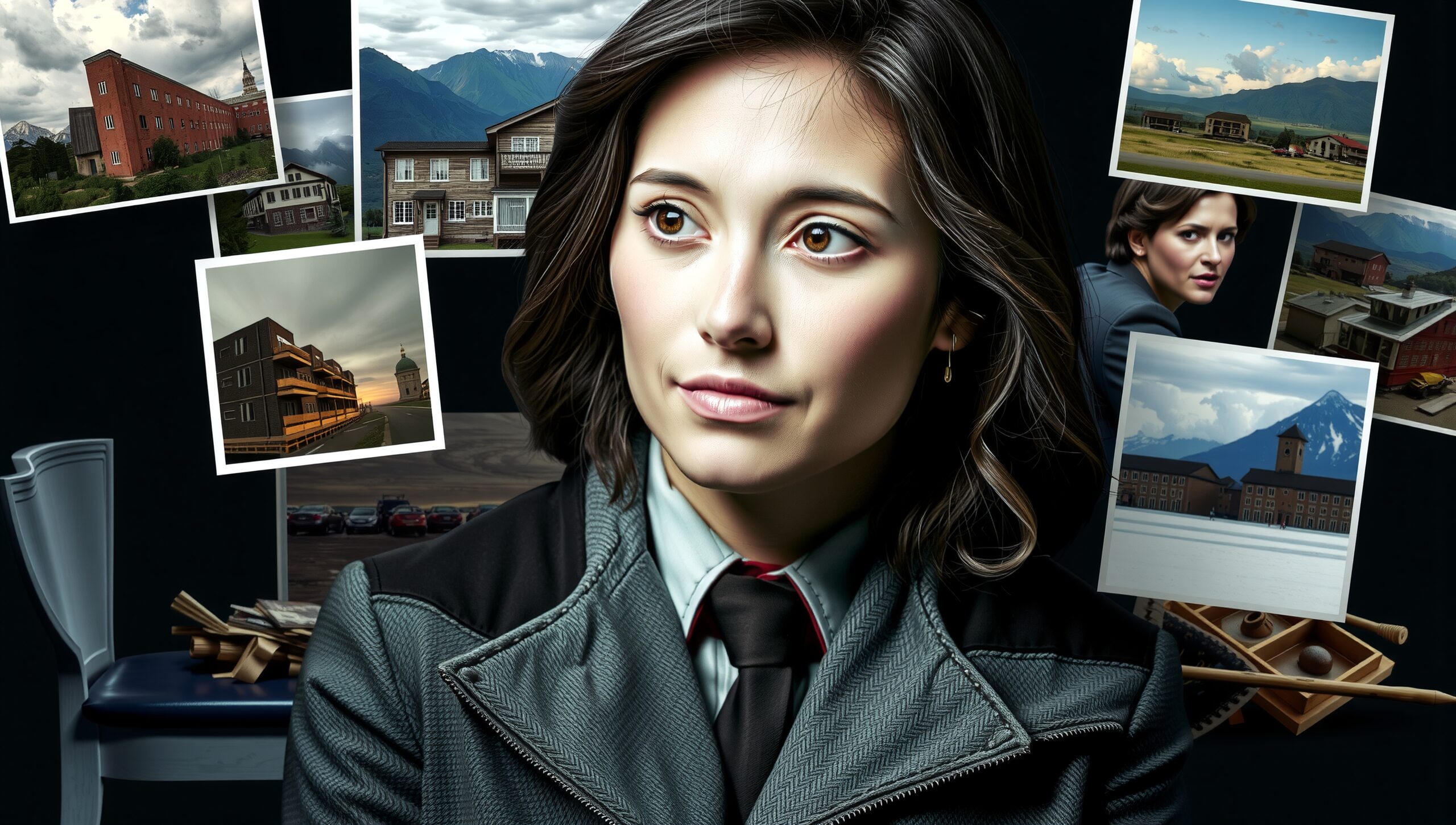 Pensive Woman Among Photographic Memories