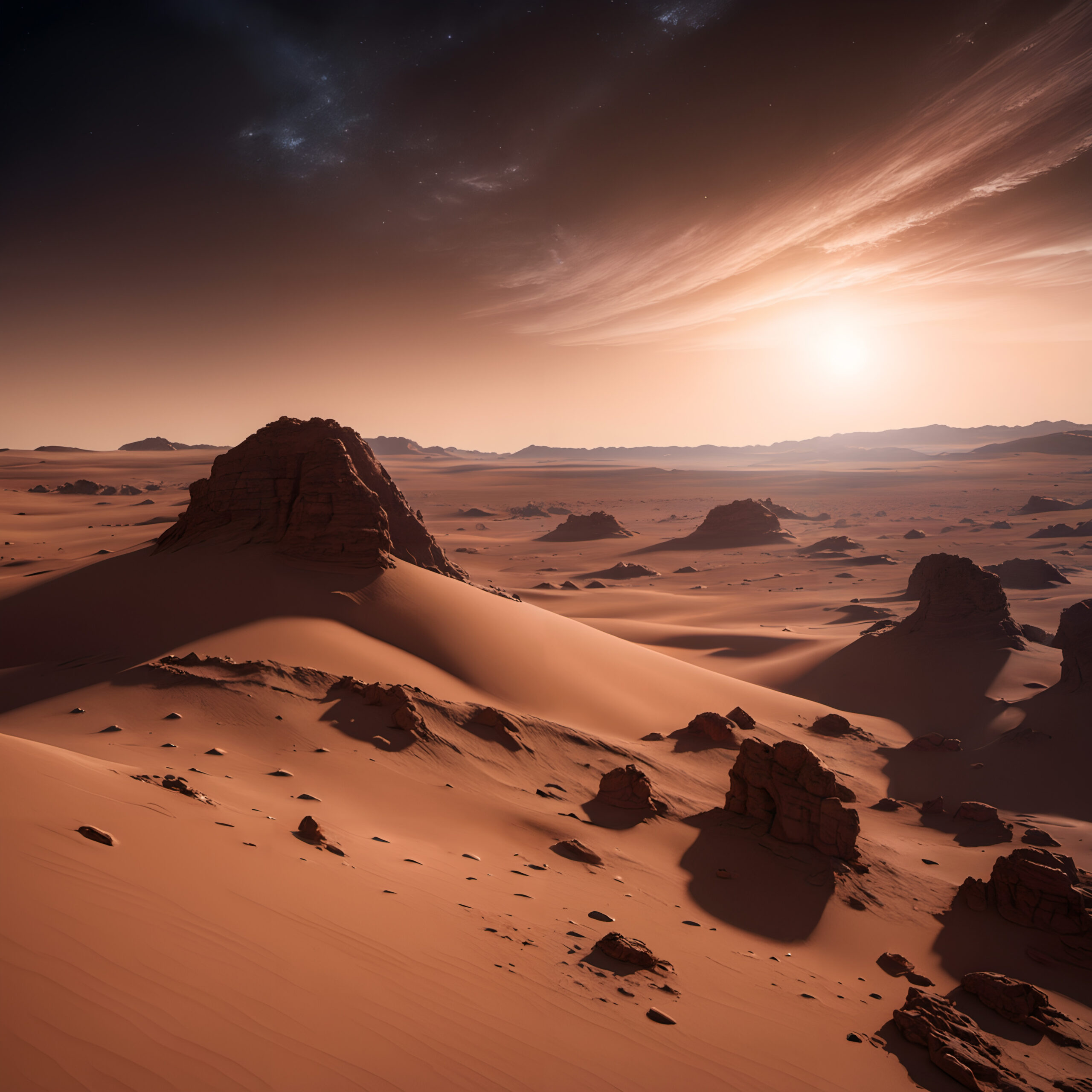 Dramatic Red Desert Landscape at Sunset