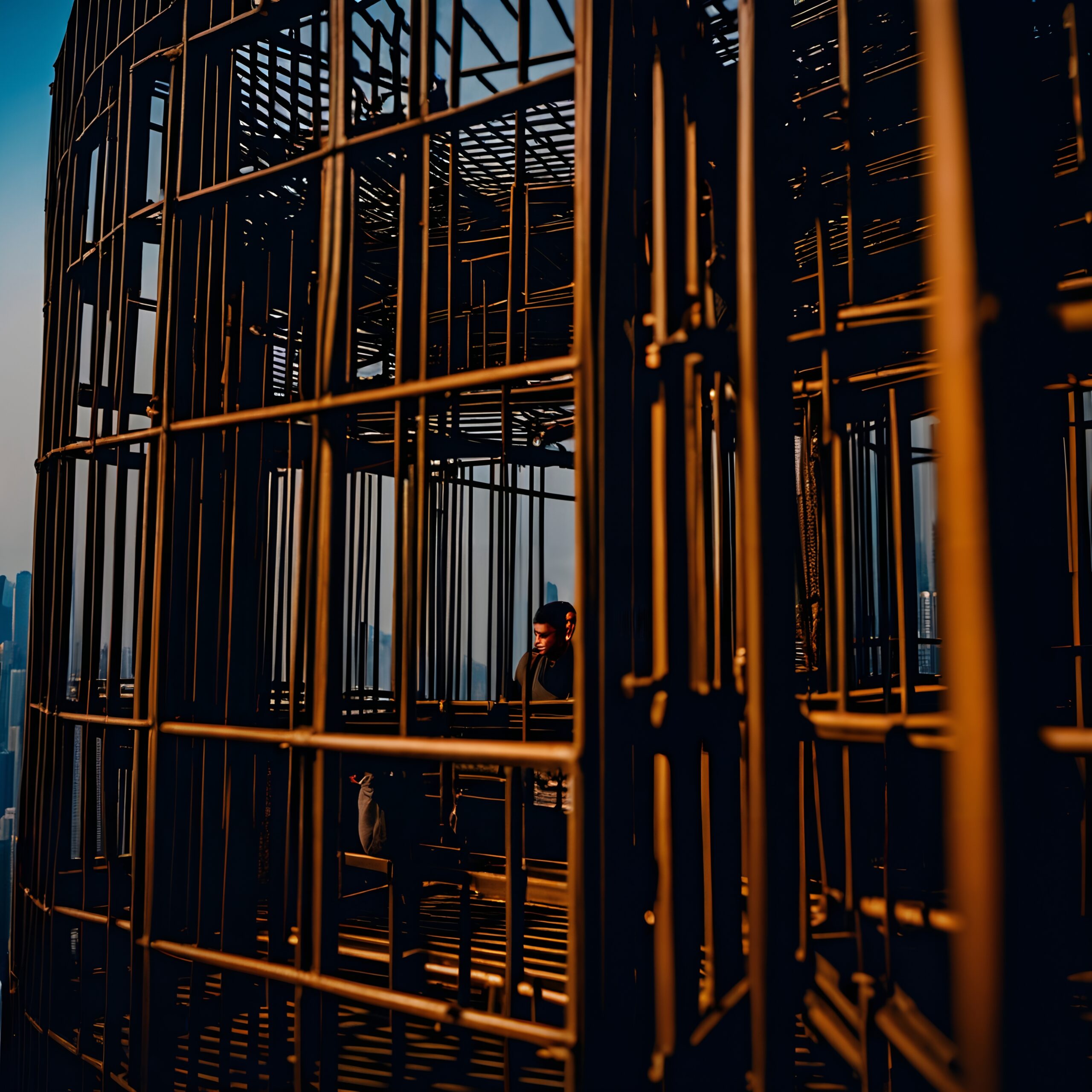 Urban Cage Under Golden Light